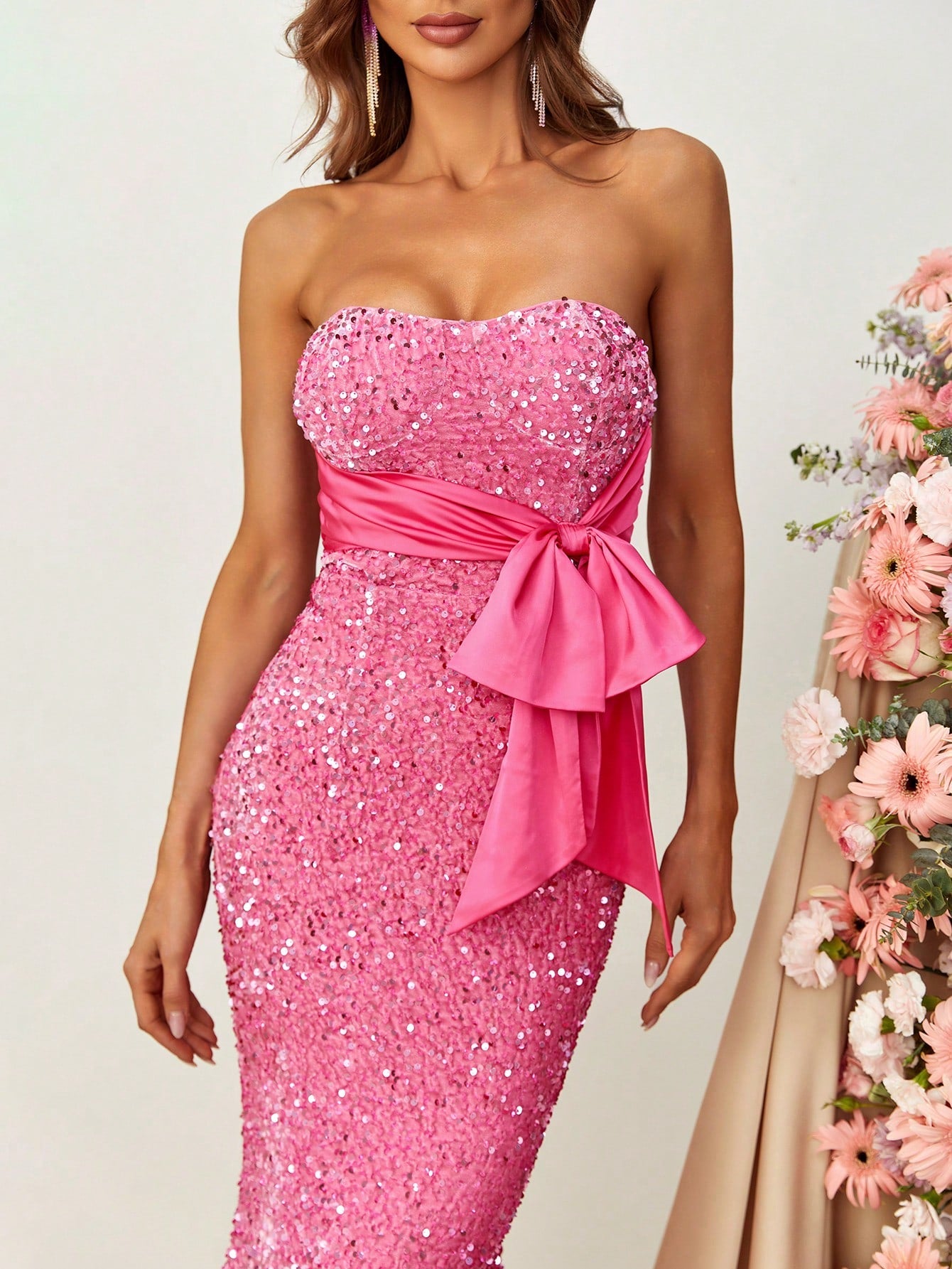 Bow Front Sequin Tube Mermaid Dresses