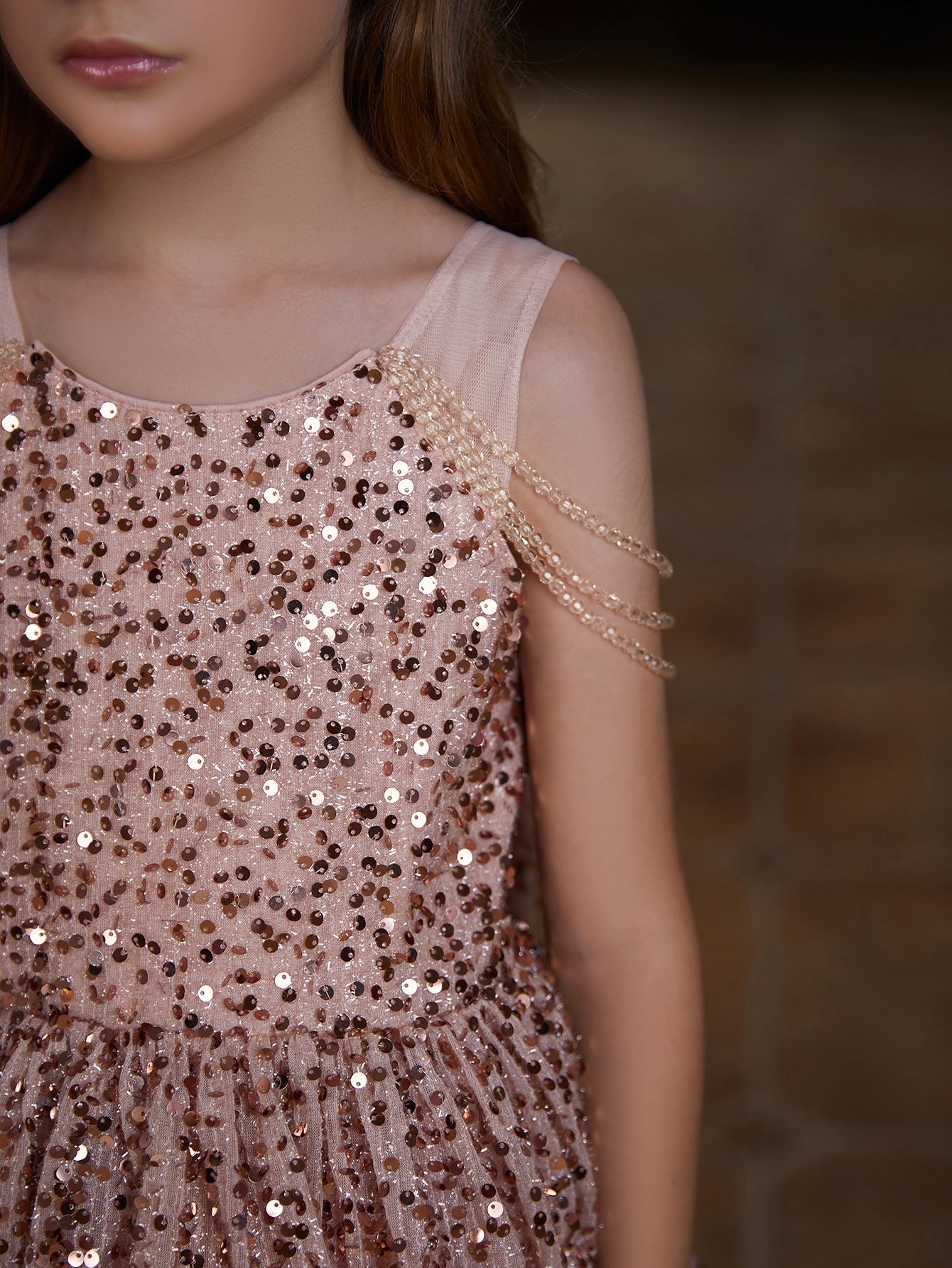 Girl's Chain Detail Sequin Midi Party Dress