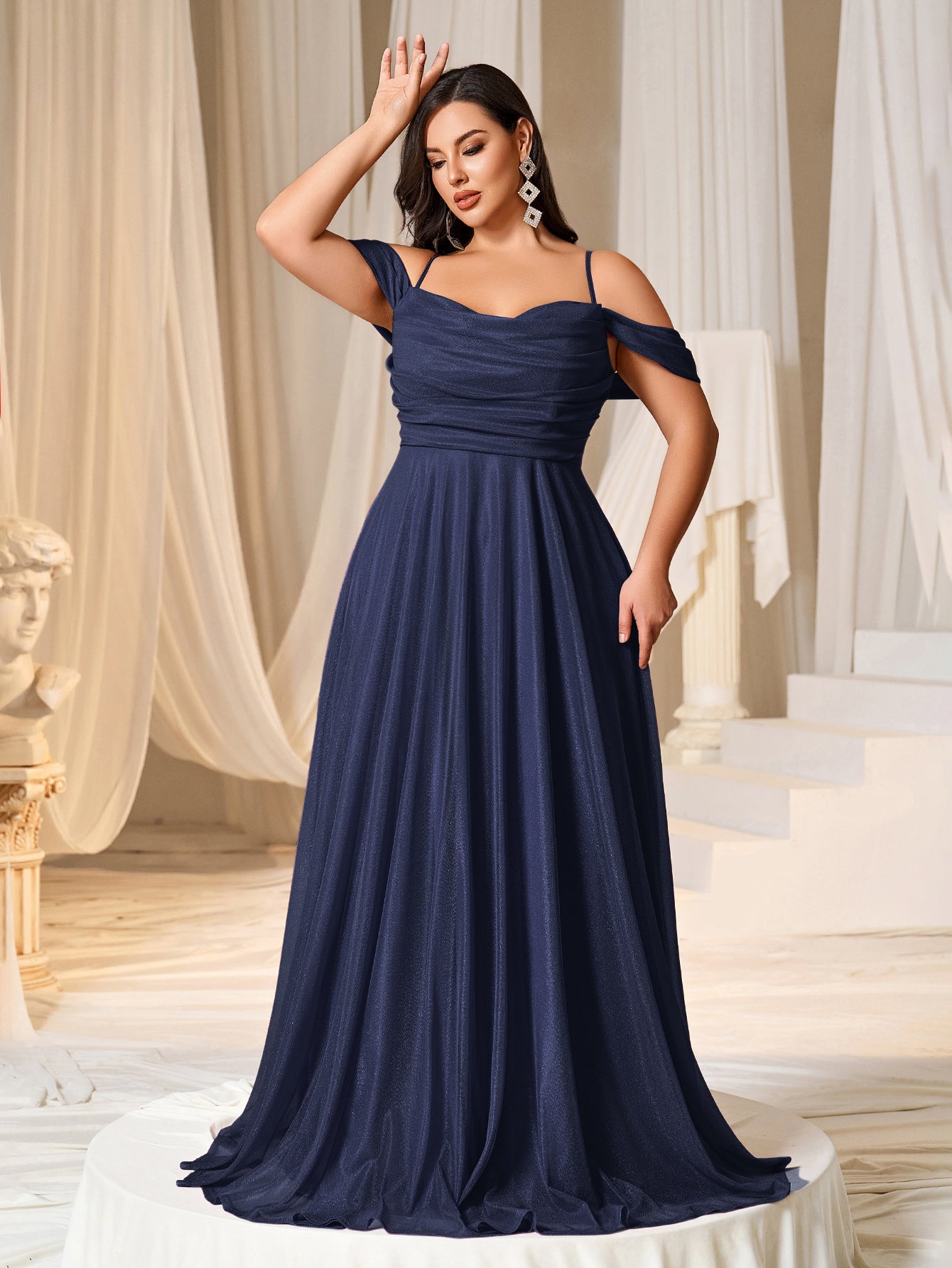 Plus Ruched Front Lace Up Back Party Cami Dress