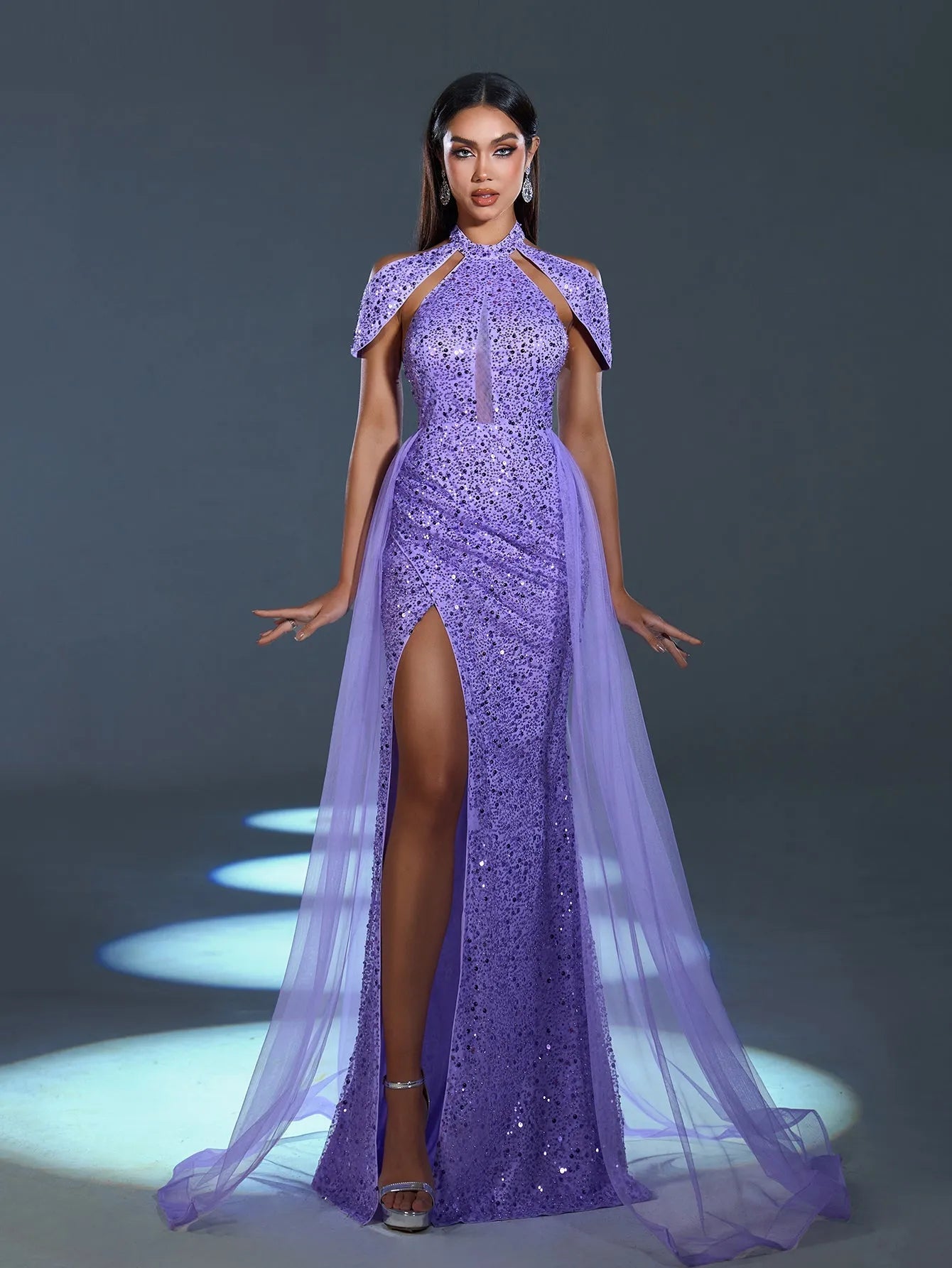 Elegant Mesh Overlay Split Mermaid Hem Sequined Beaded Evening Dress Faeriesty Elegant Mesh Overlay Split Mermaid Hem Sequined Beaded Evening Dress Faeriesty