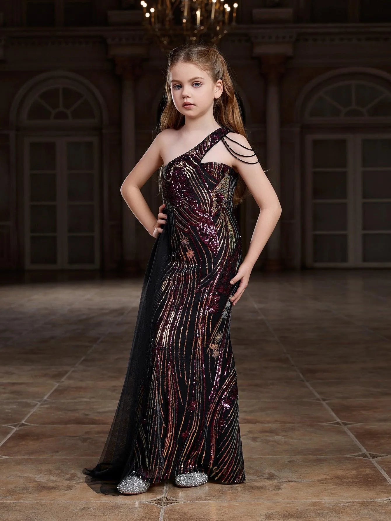 Tween Girls' One Shoulder Sleeveless Graphic Sequin Party Dress Black / 8Y Tween Girls' One Shoulder Sleeveless Graphic Sequin Party Dress Black / 8Y