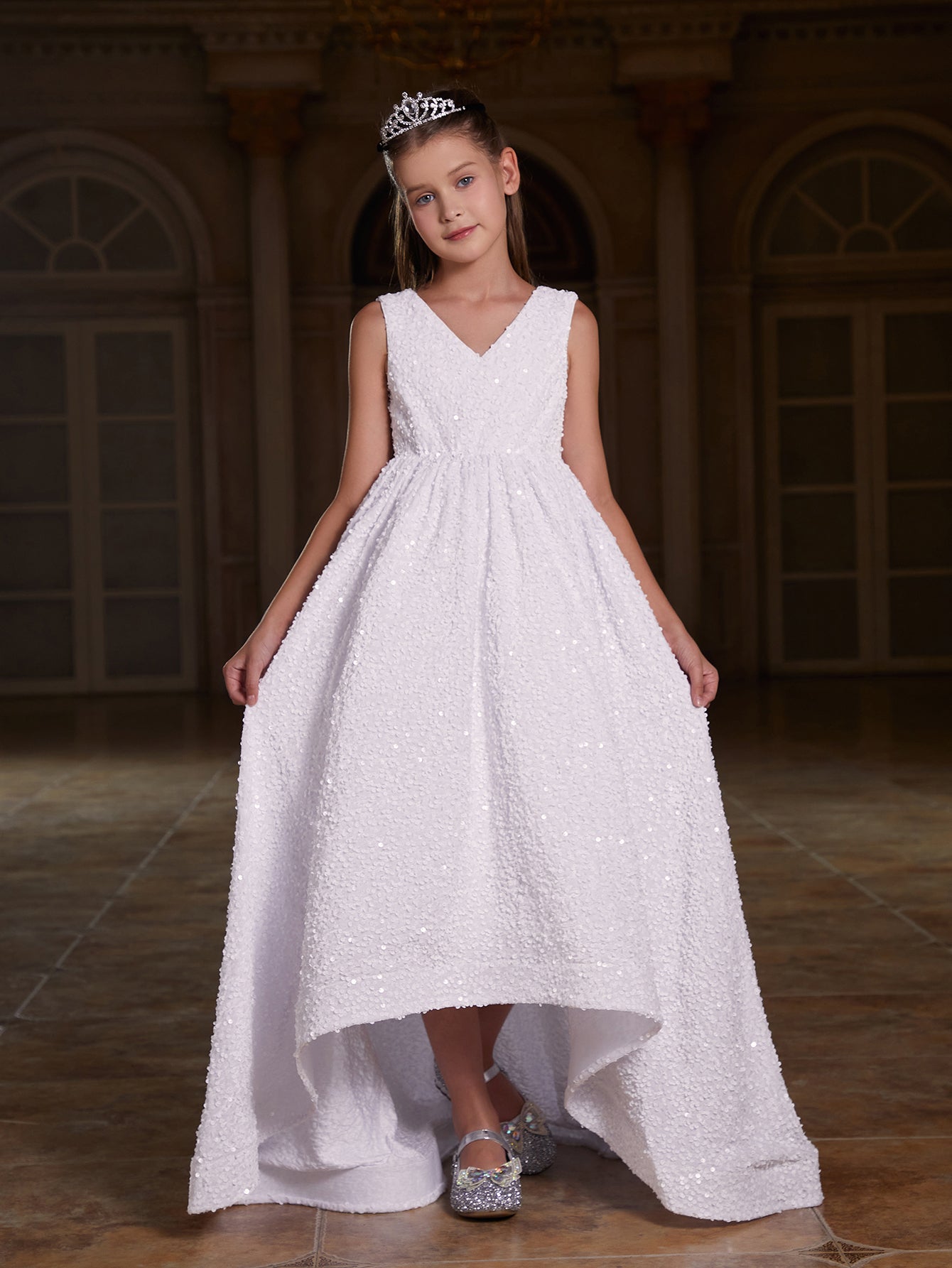 Girl's Bow Back Sleeveless Sequin Maxi Dress