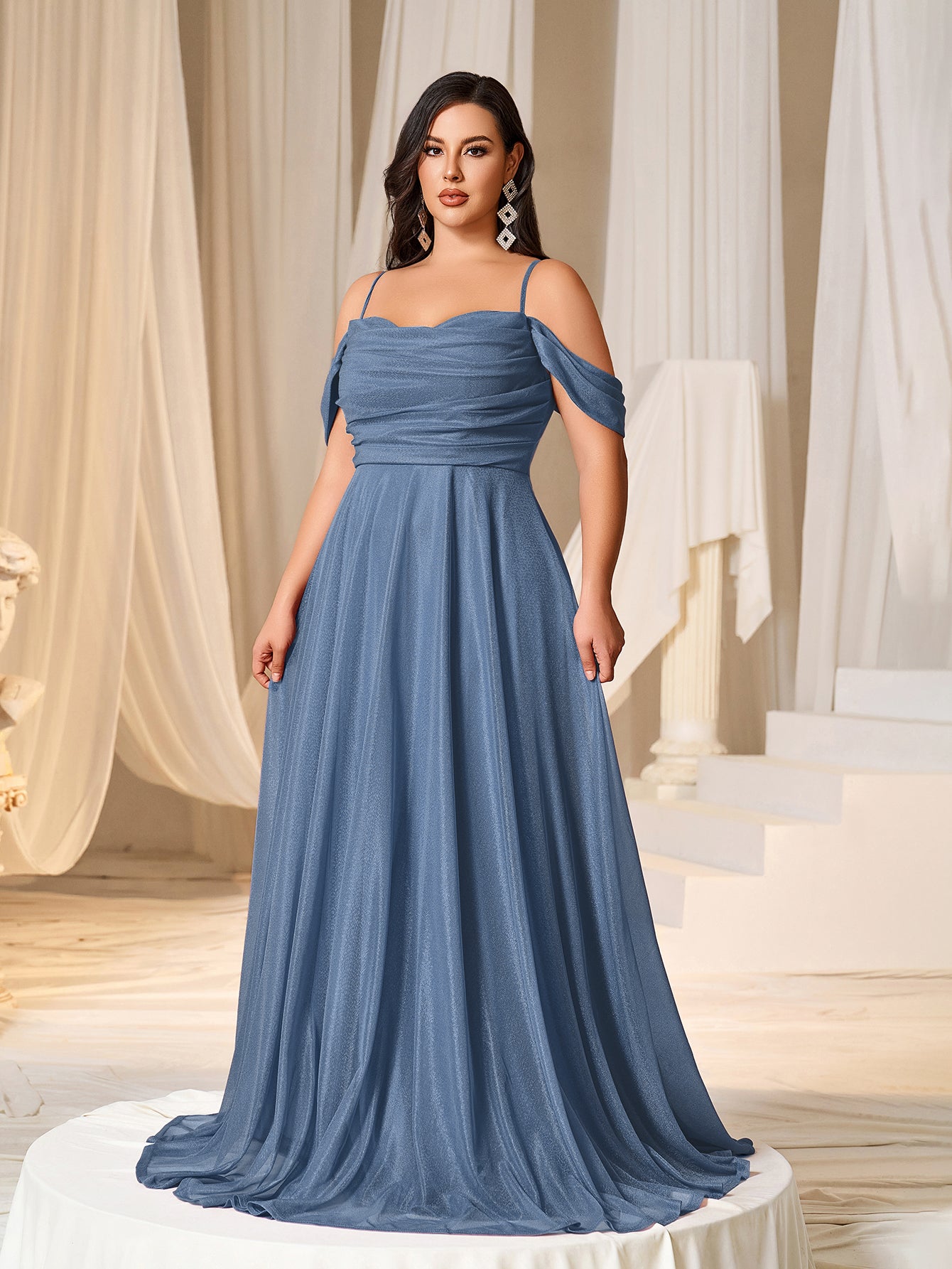 Plus Ruched Front Lace Up Back Party Cami Dress