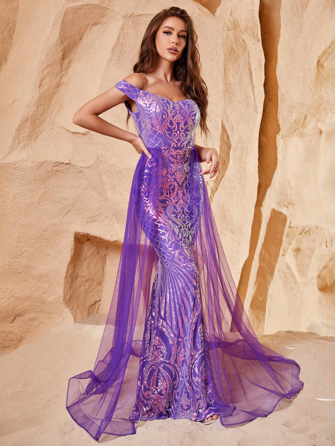 Elegant Off Shoulder Short Sleeve Mermaid Prom Dresses