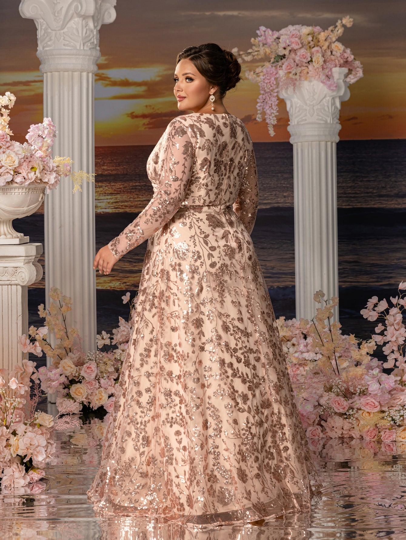 long flowing evening dresses Flowing Long Pleated Bodice Formal Evening Dress With One Shoulder Sleeve