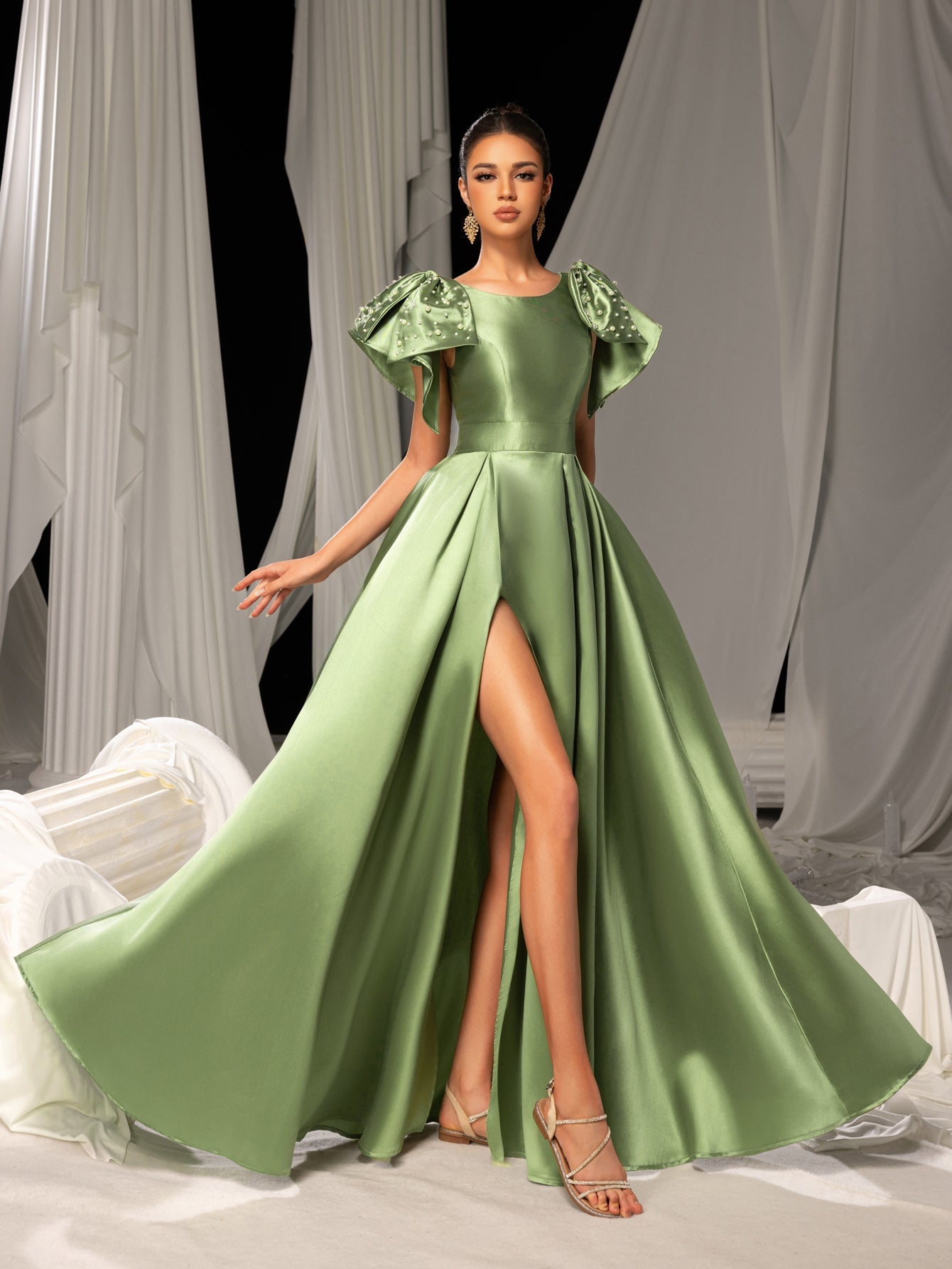 high slit evening dress Crossed Pleated Bodice Halter Black Prom Dresses ARD2441 Formal Dresses Formal High Slit Gala Gown