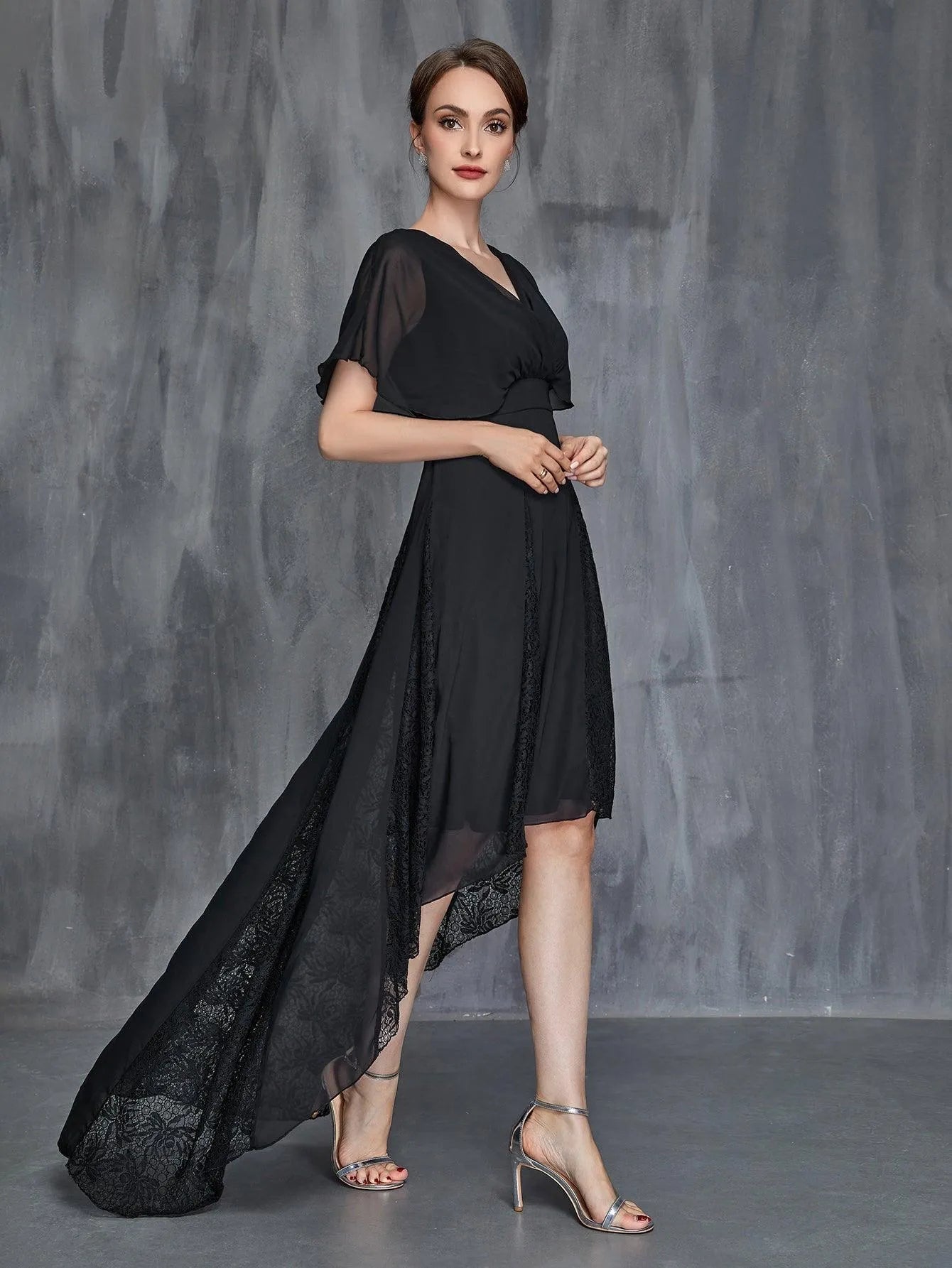 Womens' Surplice Neck High Low Hem Chiffon Dress Faeriesty Womens' Surplice Neck High Low Hem Chiffon Dress Faeriesty