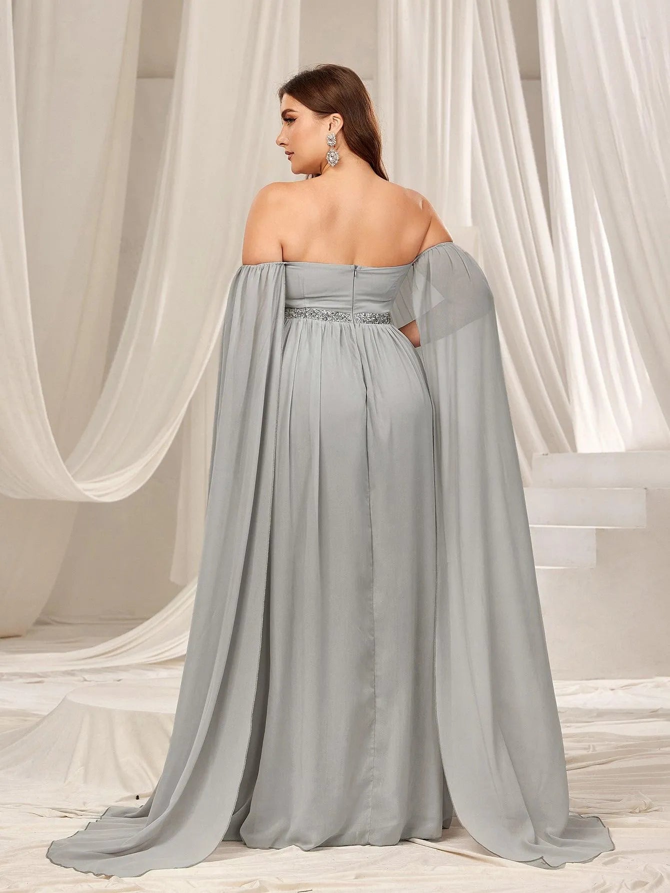 extra long chiffon dress Floral Chiffon Maxi Dress: Long Sleeve A-Line Plus Size