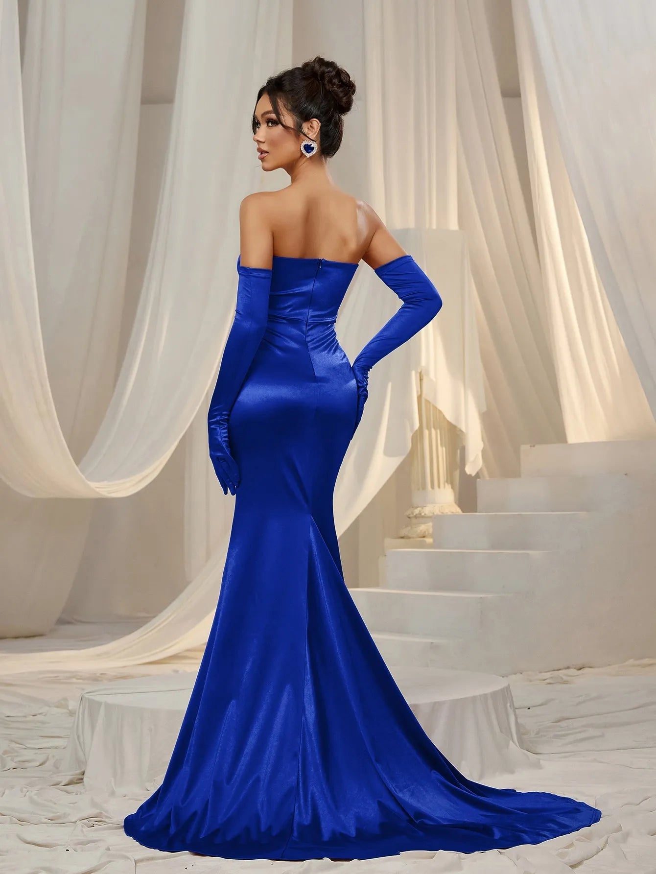 silk wrap prom dress Faux-Wrap Long Strappy Prom Dress