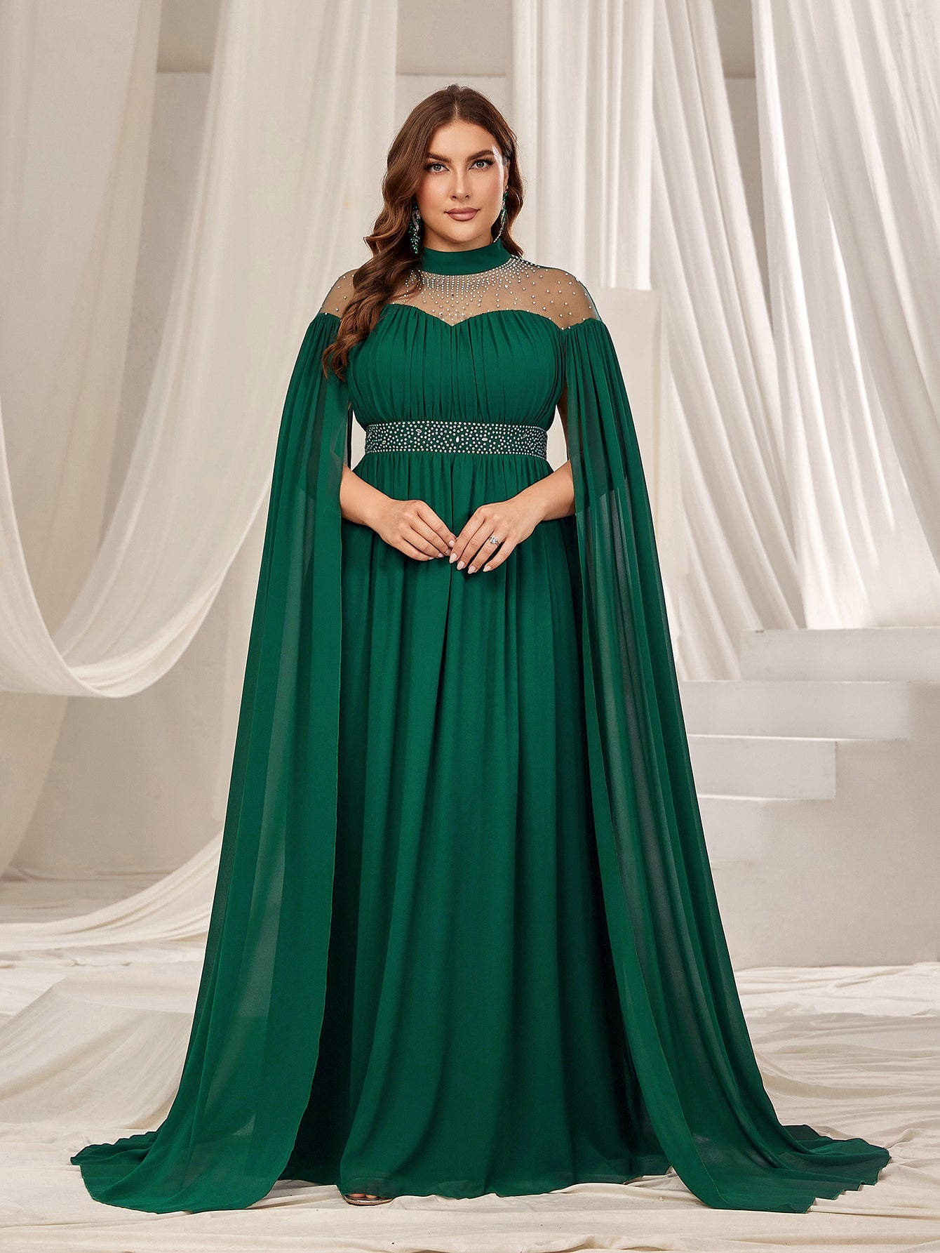 High Neck Chiffon with Rhinestone Details