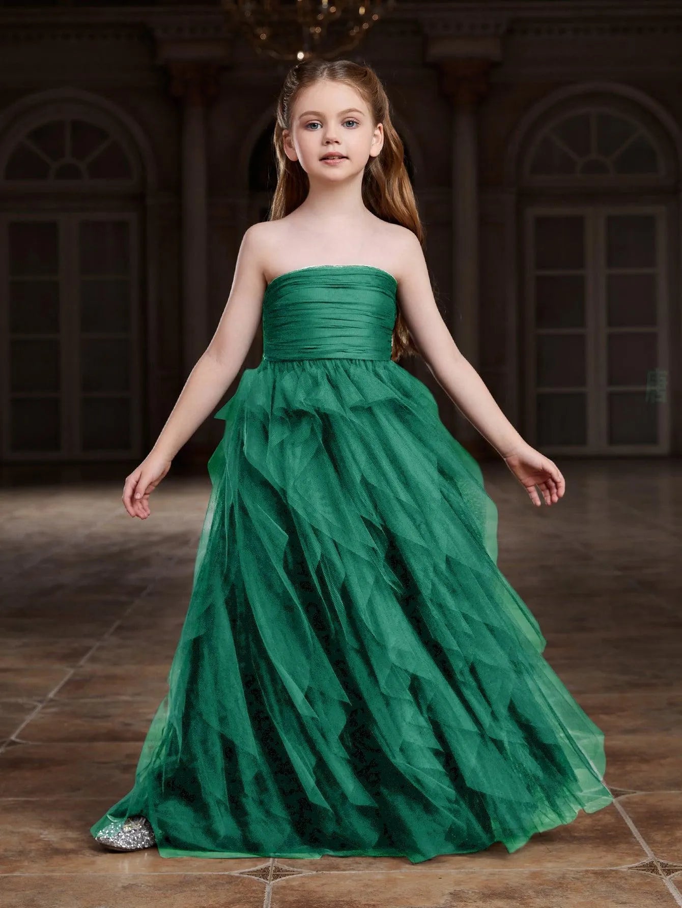 Tween Girls' Mesh Layered Hem Tube Party Dress Dark Green / 8Y Tween Girls' Mesh Layered Hem Tube Party Dress Dark Green / 8Y