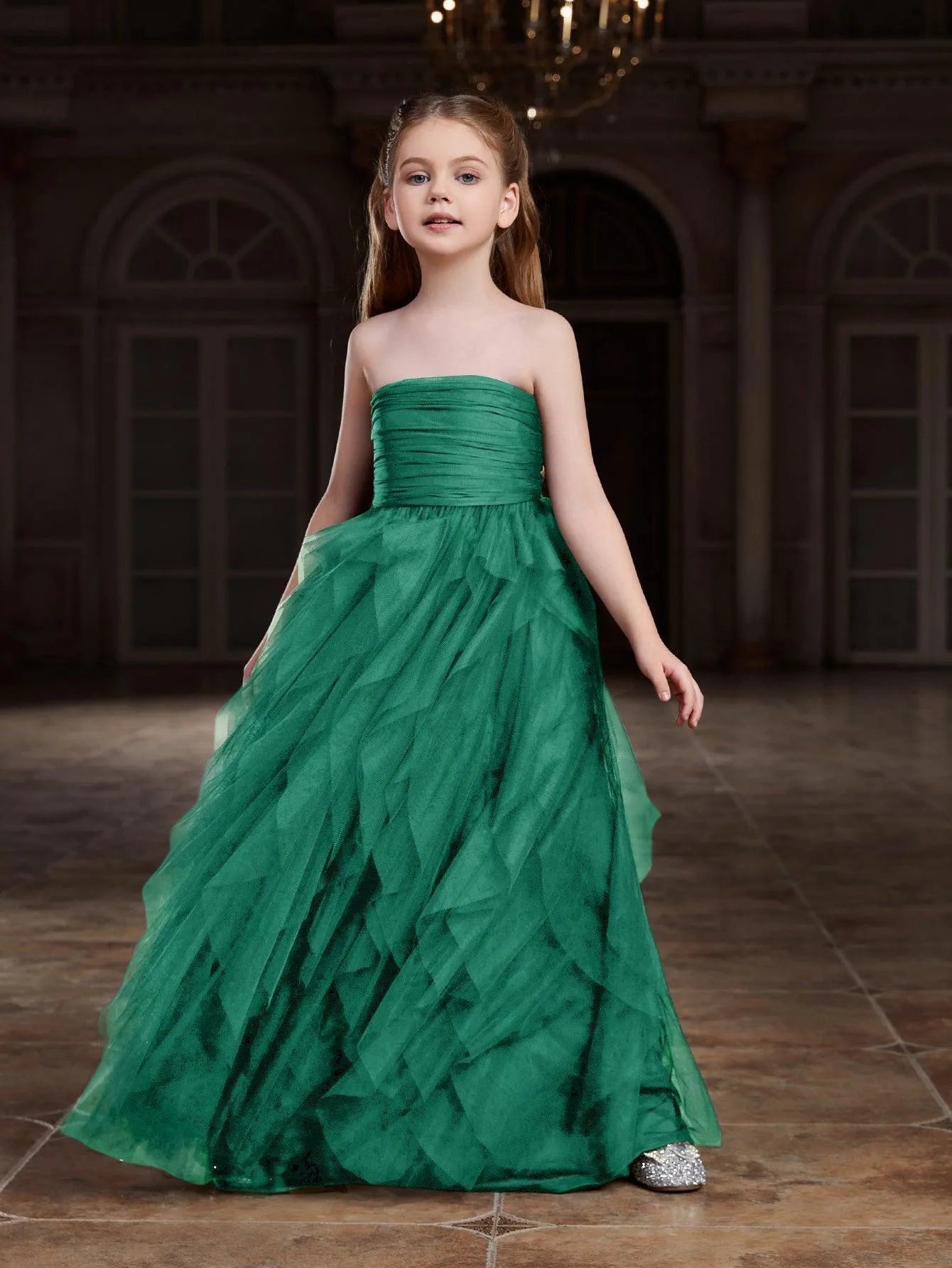 Tween Girls' Mesh Layered Hem Tube Party Dress Dark Green / 8Y Tween Girls' Mesh Layered Hem Tube Party Dress Dark Green / 8Y