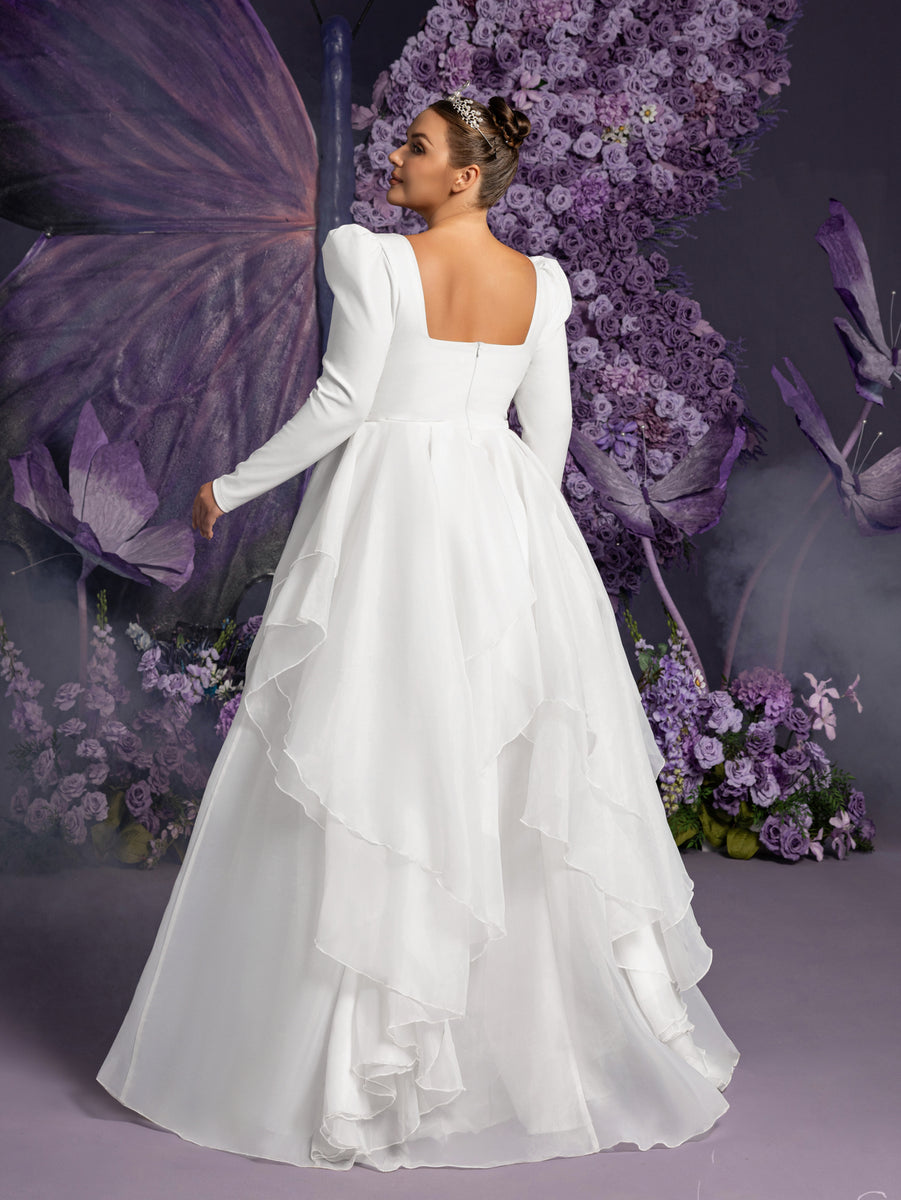 Elegant Square Collar Layered Ruffle Hem Wedding Dress – Faeriesty