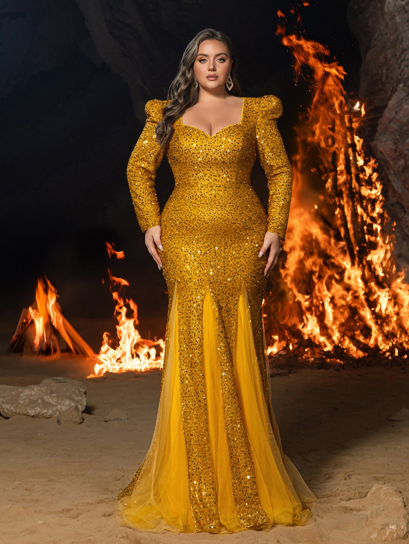 Puff Sleeve & Mermaid Hem with Mesh Insert