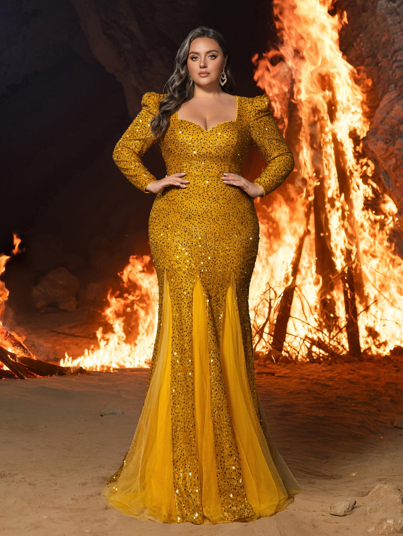 Puff Sleeve & Mermaid Hem with Mesh Insert