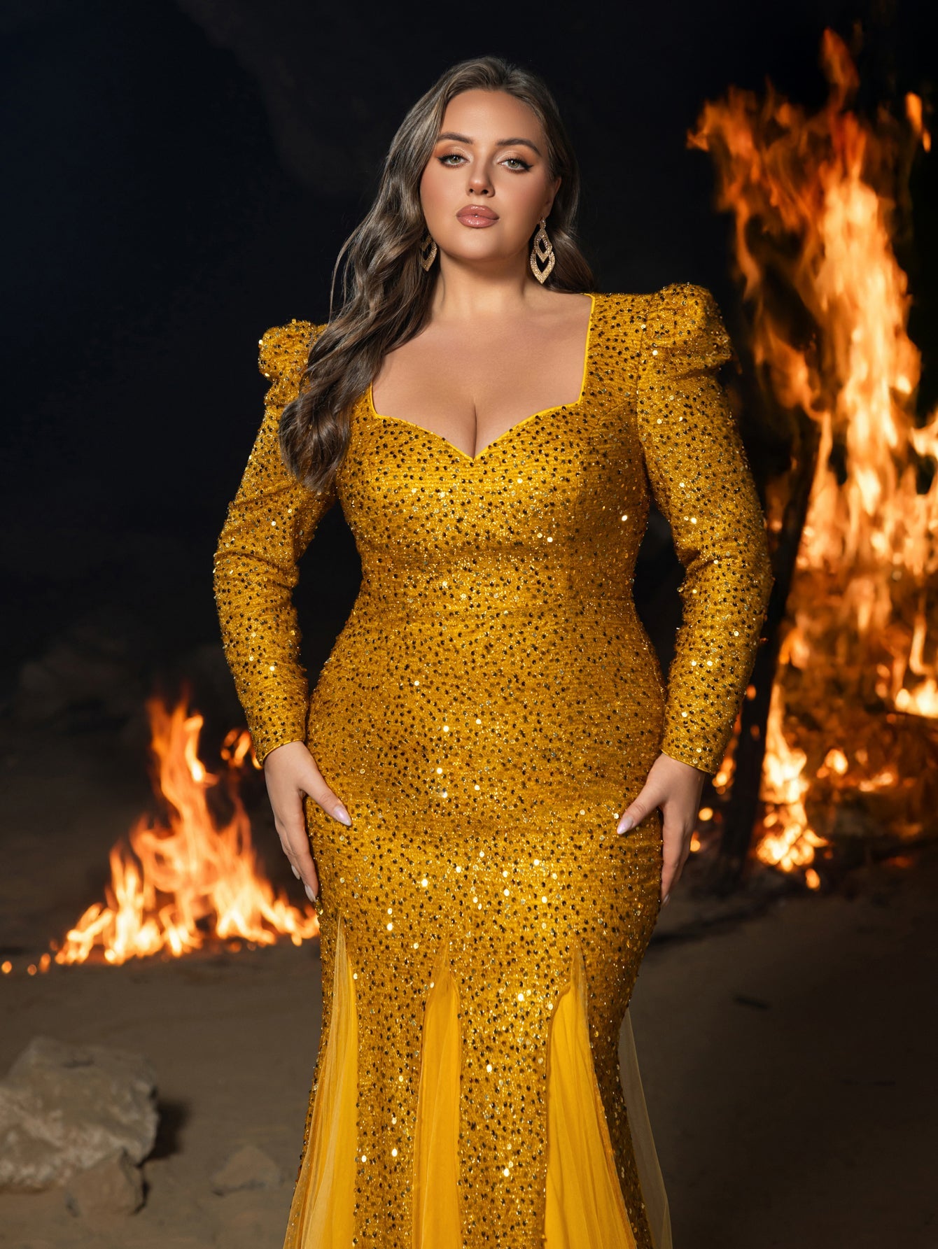 Puff Sleeve & Mermaid Hem with Mesh Insert