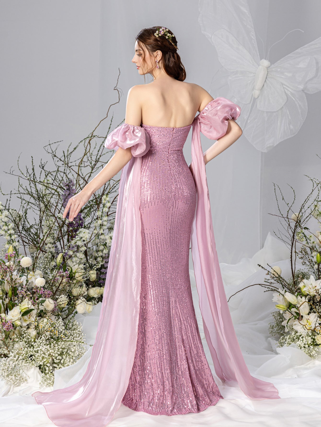 Maternity Strapless Mermaid Hem Sequin Evening Dress, Mauve / XXL
