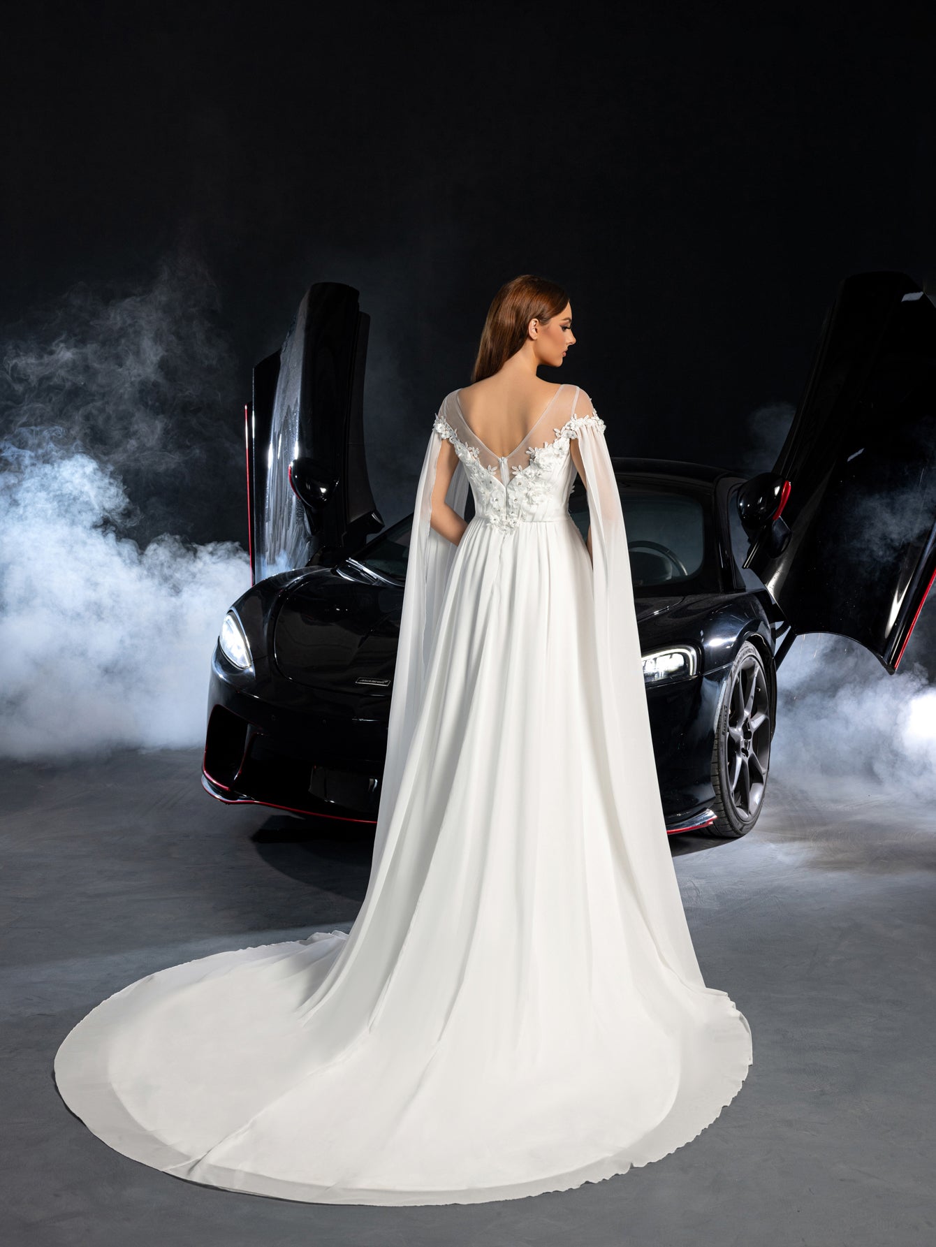 boat neck chiffon wedding dress Boho Lace Boat Neck Sweep Train Chiffon Bridal Dress