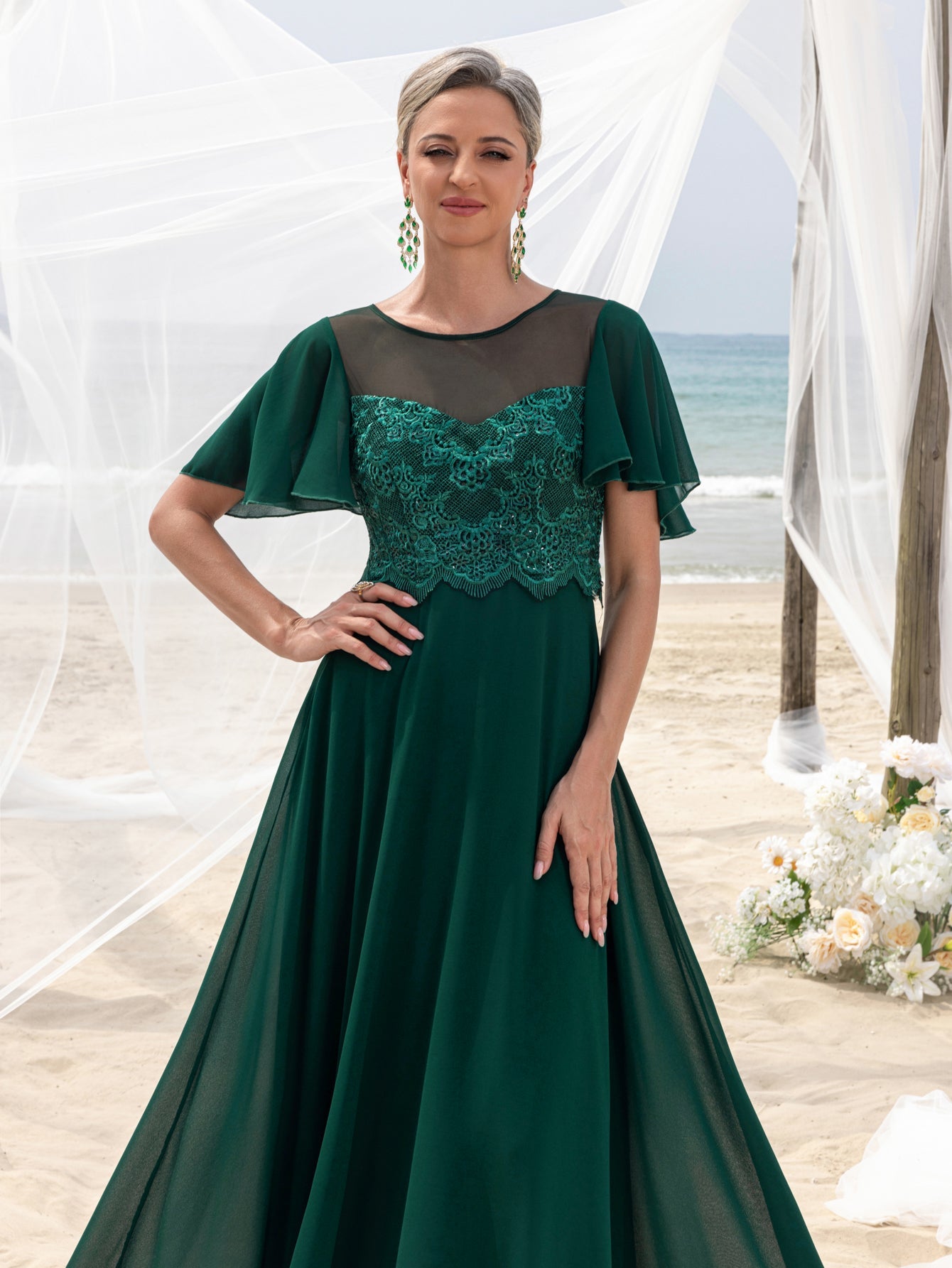 Womens' Elegant Lace Floor-Length Evening Gown for Mother of the Brid Dark Green / L Womens' Elegant Lace Floor-Length Evening Gown for Mother of the Brid Dark Green / L