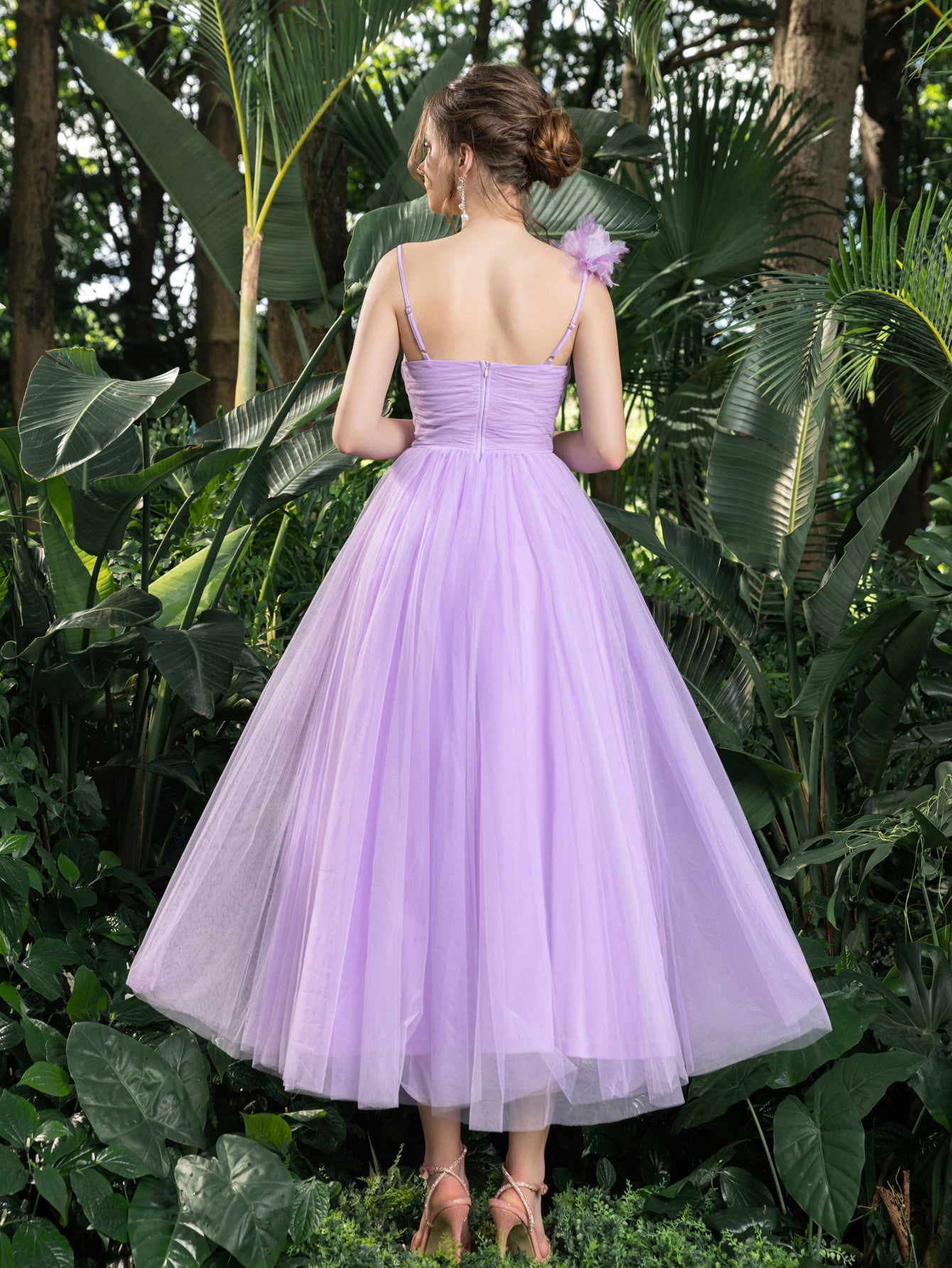 Midi Romantic Tulle Gown Elegant Dress for Garden Weddings, Charity Pink / M Midi Romantic Tulle Gown Elegant Dress for Garden Weddings, Charity Pink / M