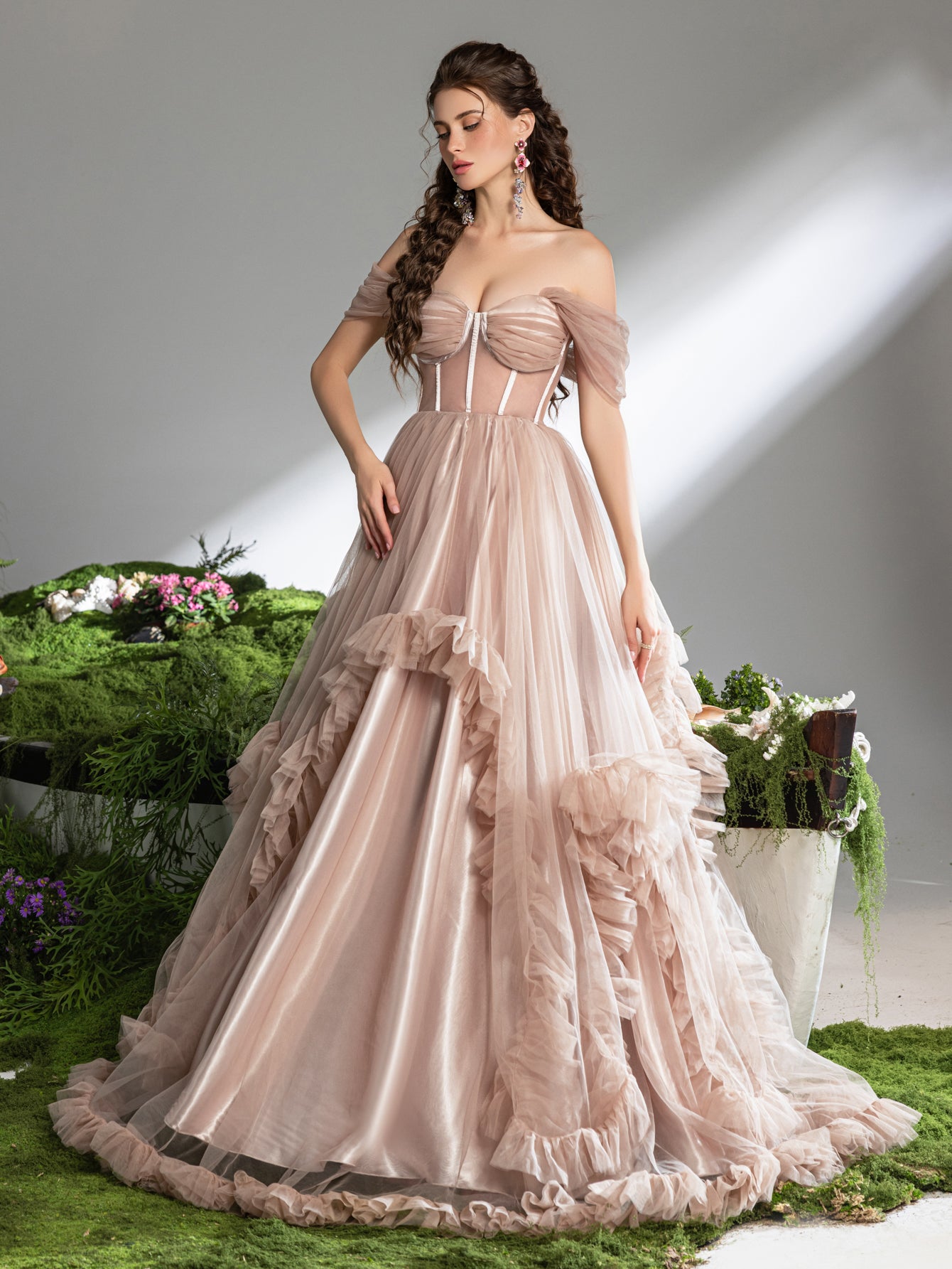 Gorgeous Off Shoulder Sheer Corset Bodice Ruffle Trim Tulle Prom Dress Faeriesty Gorgeous Off Shoulder Sheer Corset Bodice Ruffle Trim Tulle Prom Dress Faeriesty