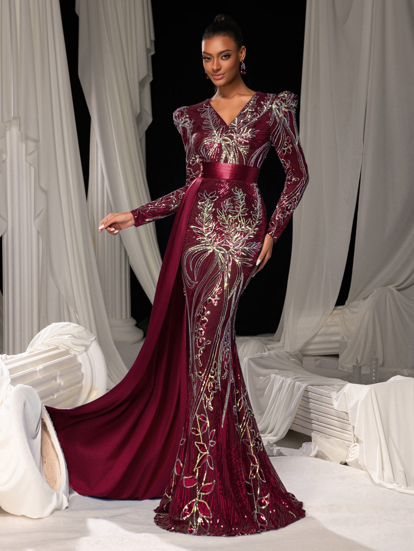 Long Sleeve with Wide Belt & Sweep Train