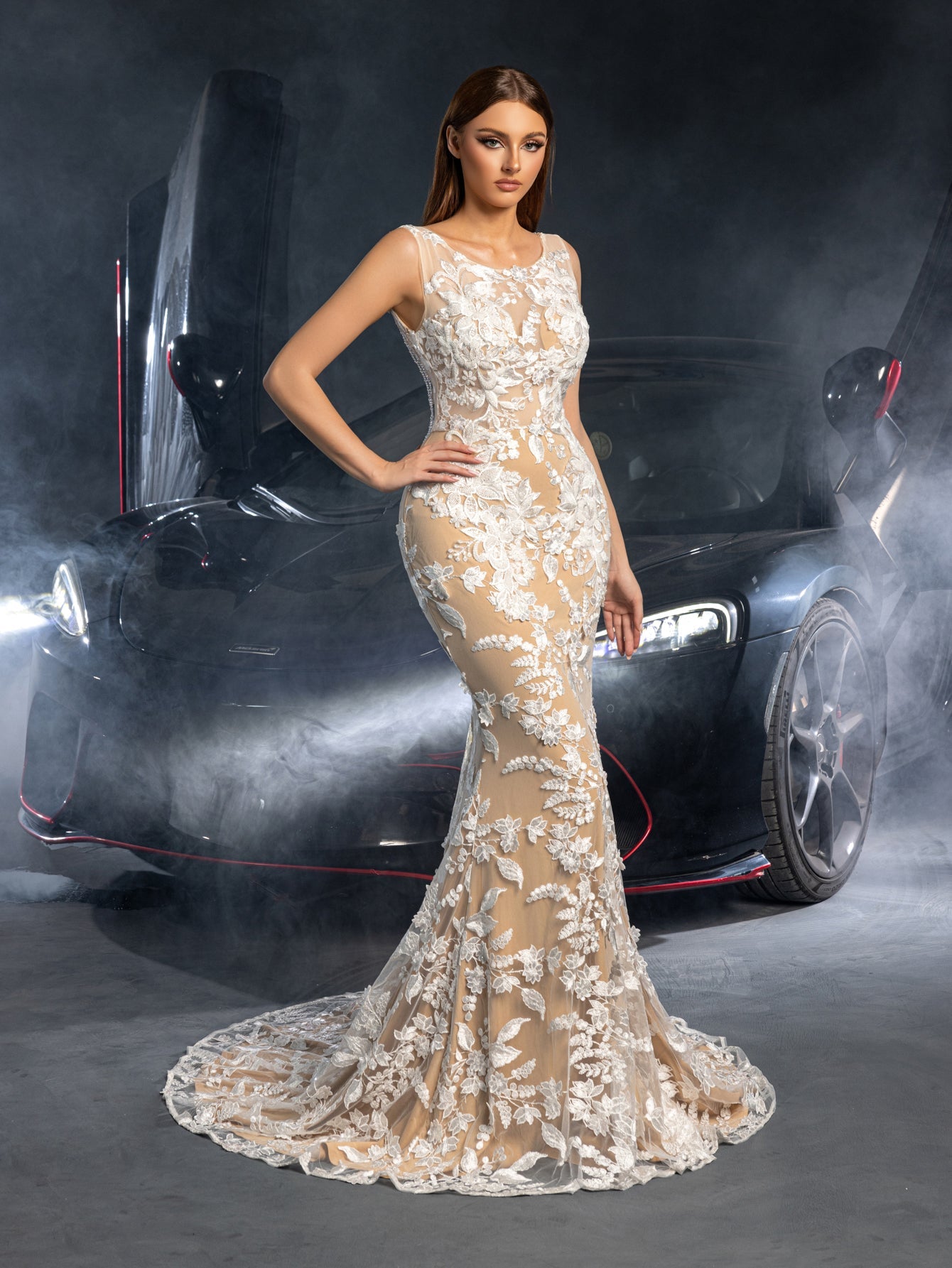 Elegant Boat Neck Backless Mermaid Hem Lace Maxi Wedding Dress Faeriesty Elegant Boat Neck Backless Mermaid Hem Lace Maxi Wedding Dress Faeriesty