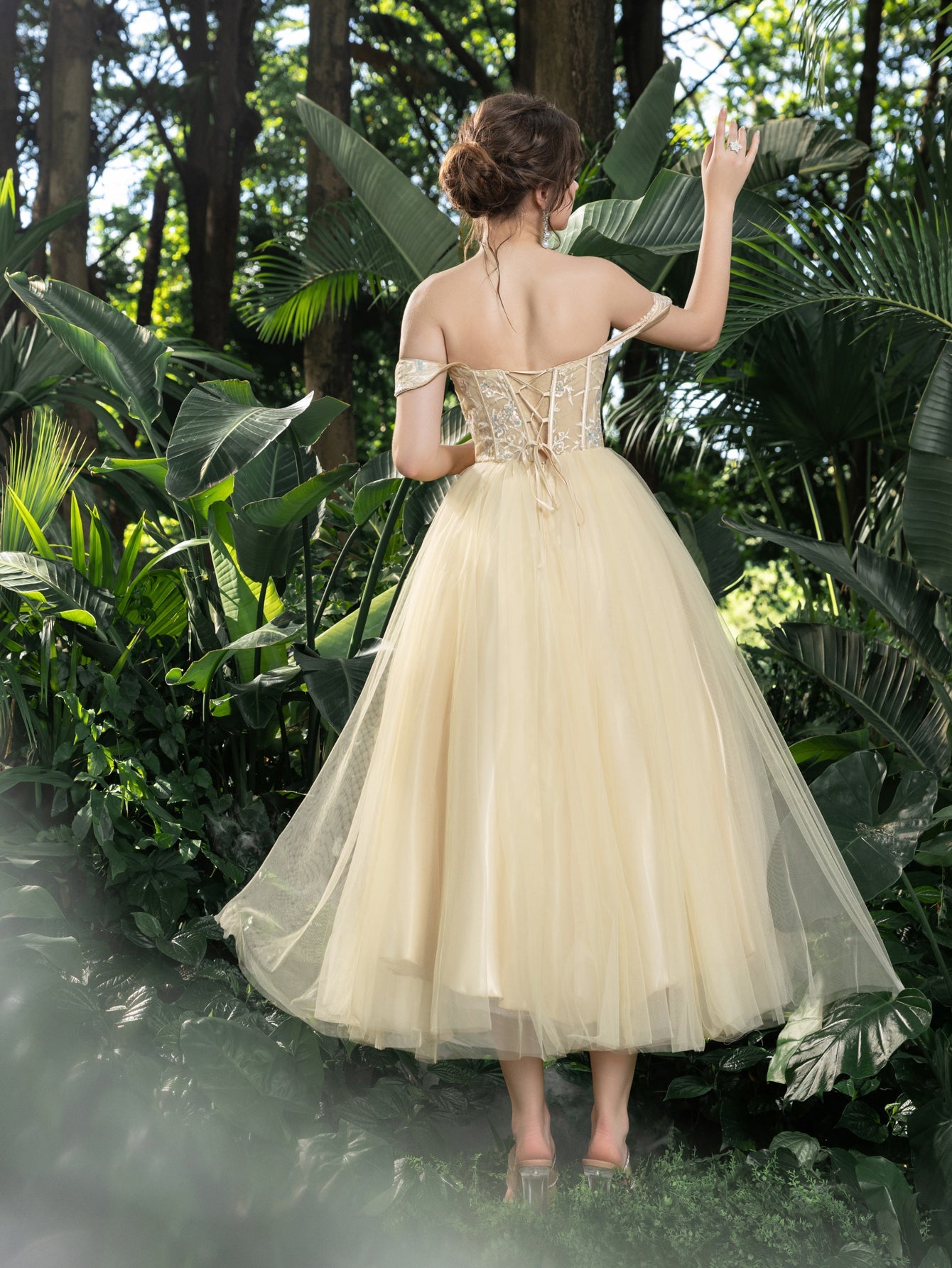 Midi Luxurious Off-Shoulder Gown with Intricate Sequin & Tiered Tulle Faeriesty Midi Luxurious Off-Shoulder Gown with Intricate Sequin & Tiered Tulle Faeriesty