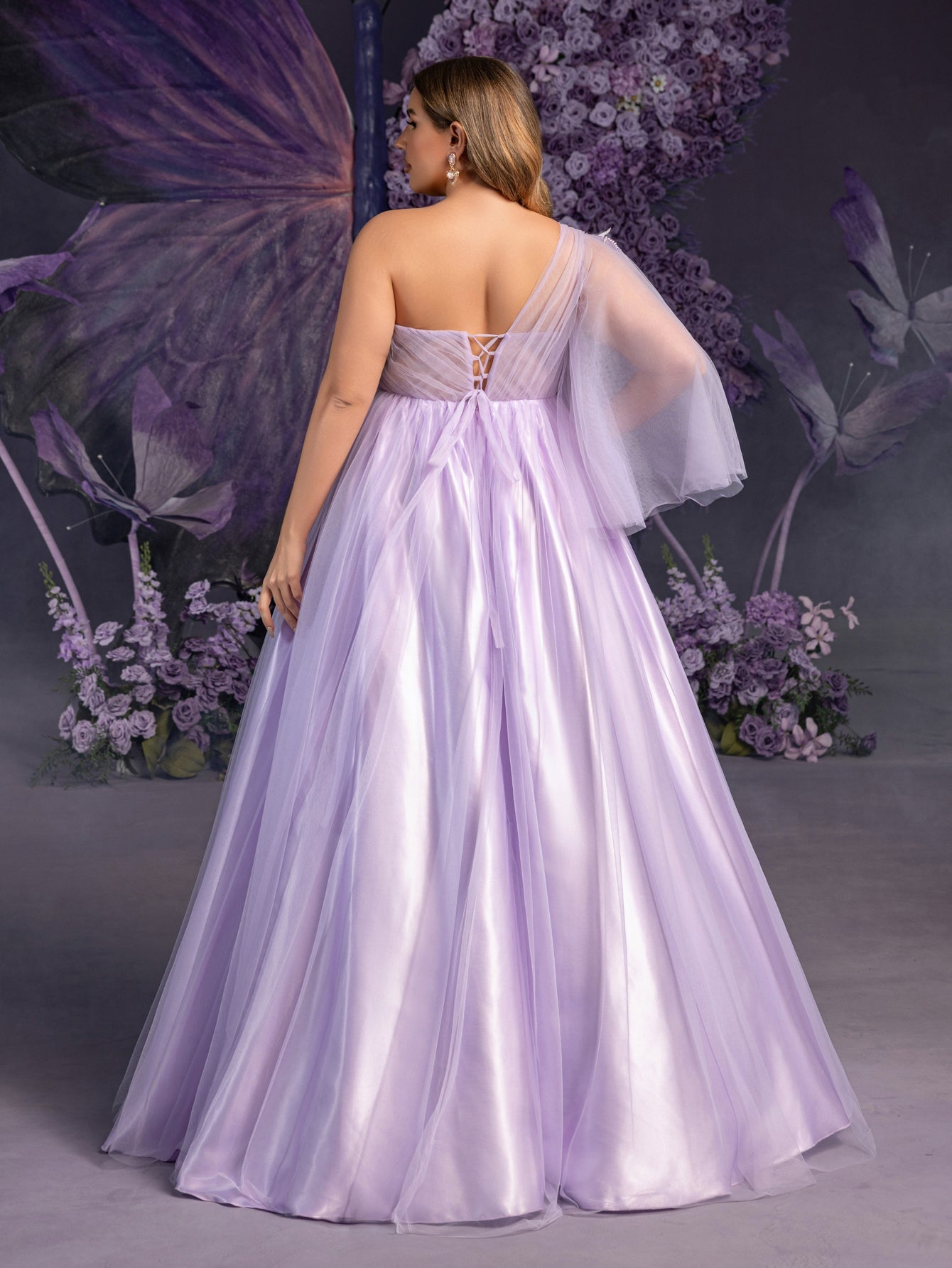 Plus Maternity Applique Details One Shoulder Tulle Evening Dress, Violet / 5XL Plus Maternity Applique Details One Shoulder Tulle Evening Dress, Violet / 5XL