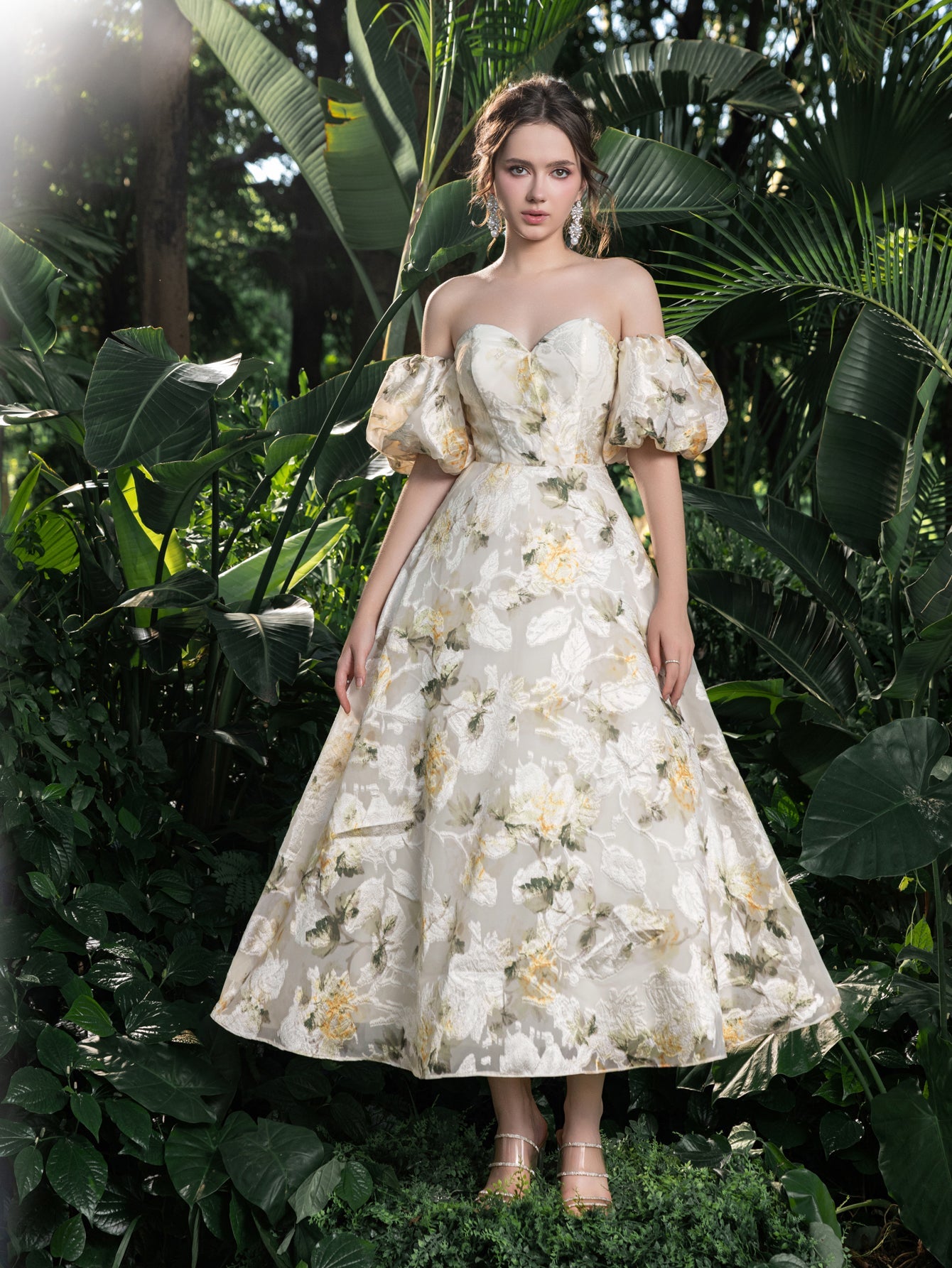 off the shoulder garden party dress Wedtrend Women Dusty Green Floral Wedding Guest Dress Ruffled Corset Off the Shoulder A Line Party Dress, Dusty Green / US10