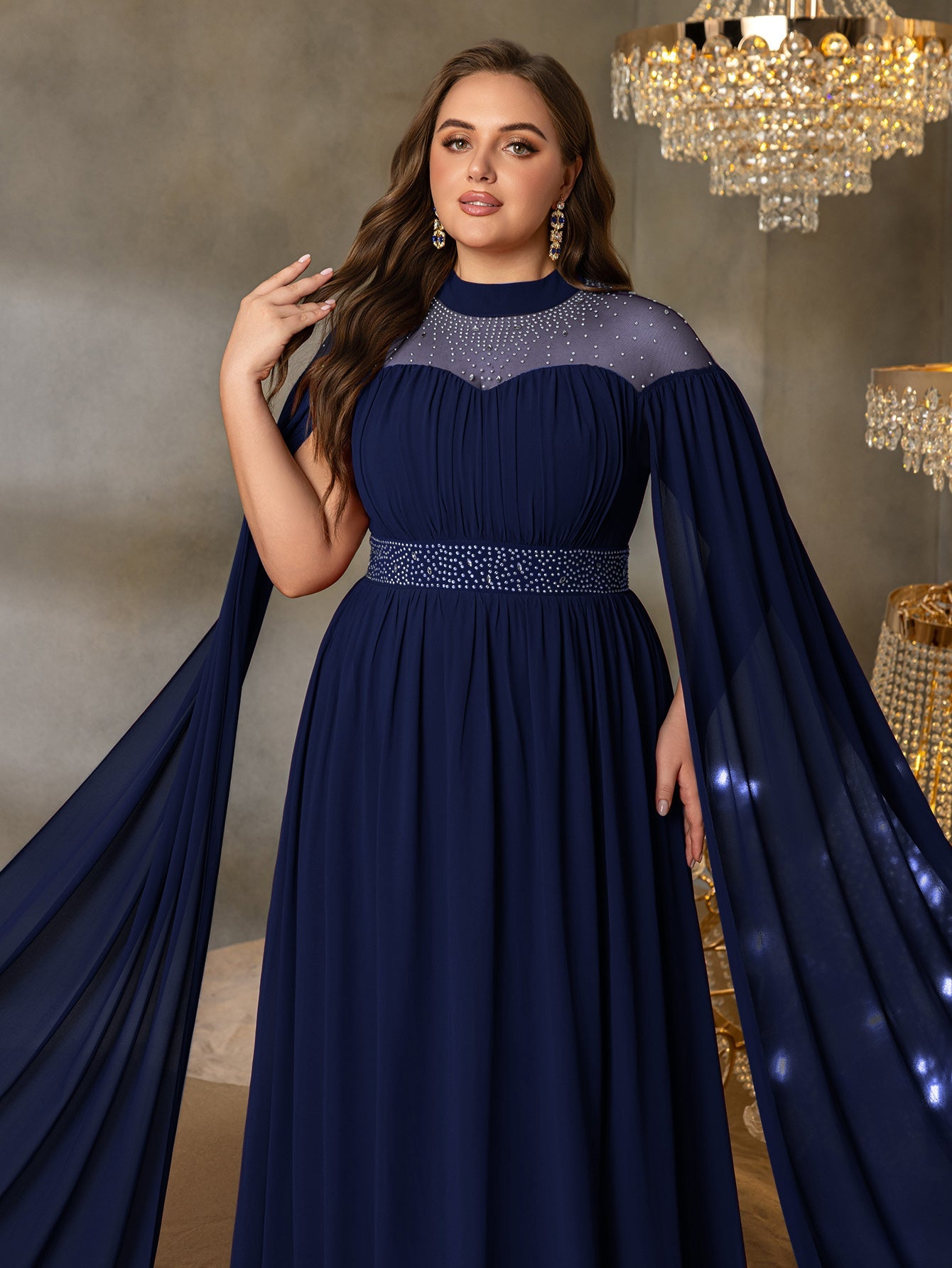 High Neck Chiffon with Rhinestone Details