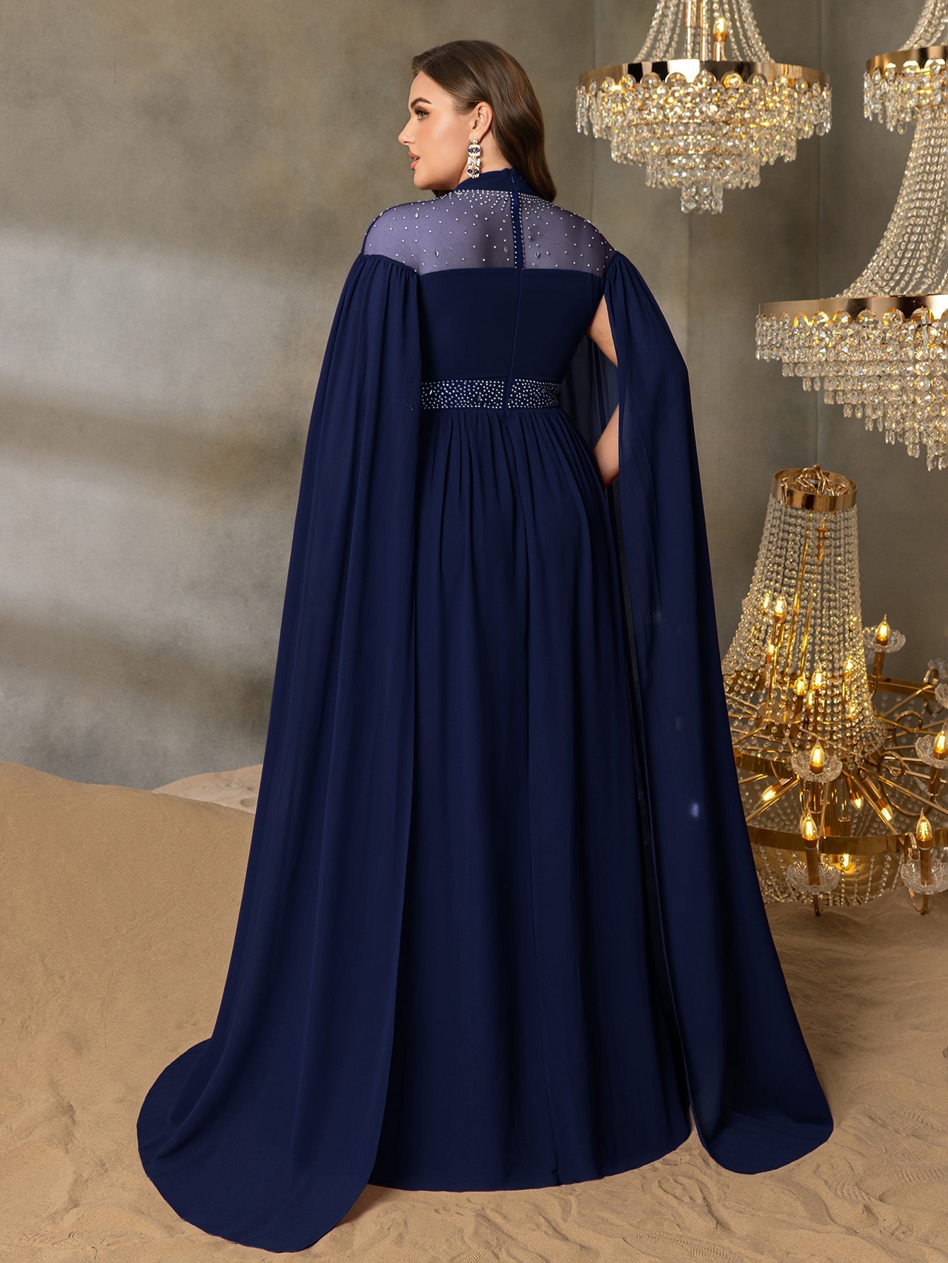 High Neck Chiffon with Rhinestone Details