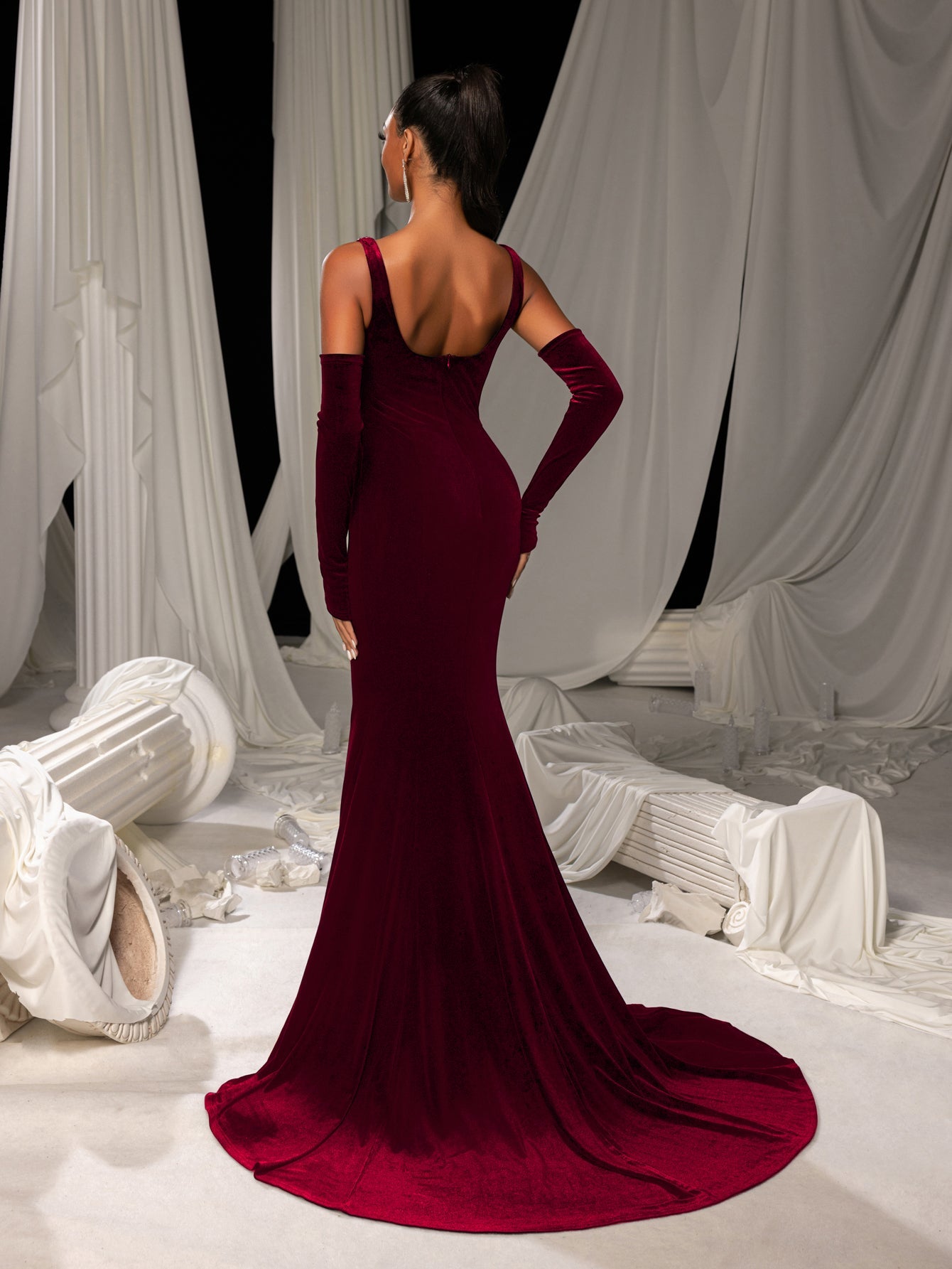 Vintage Velvet Mermaid Gown with Sweetheart Neckline, Sparkling Embellishments