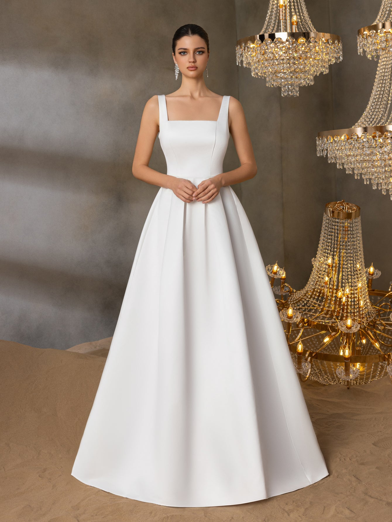 Square Neck Back Lace Up Satin A Line Dresses