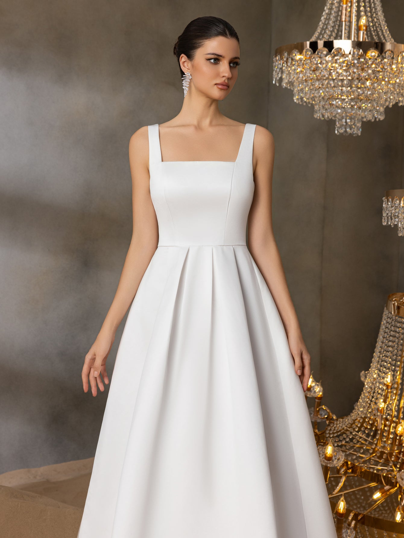 Square Neck Back Lace Up Satin A Line Dresses