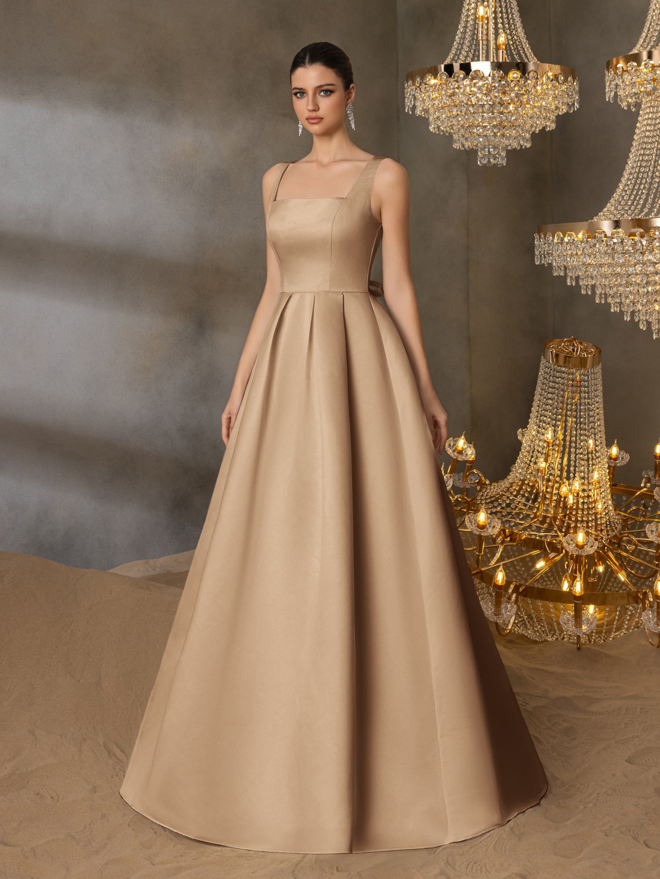 Square Neck Back Lace Up Satin A Line Dresses