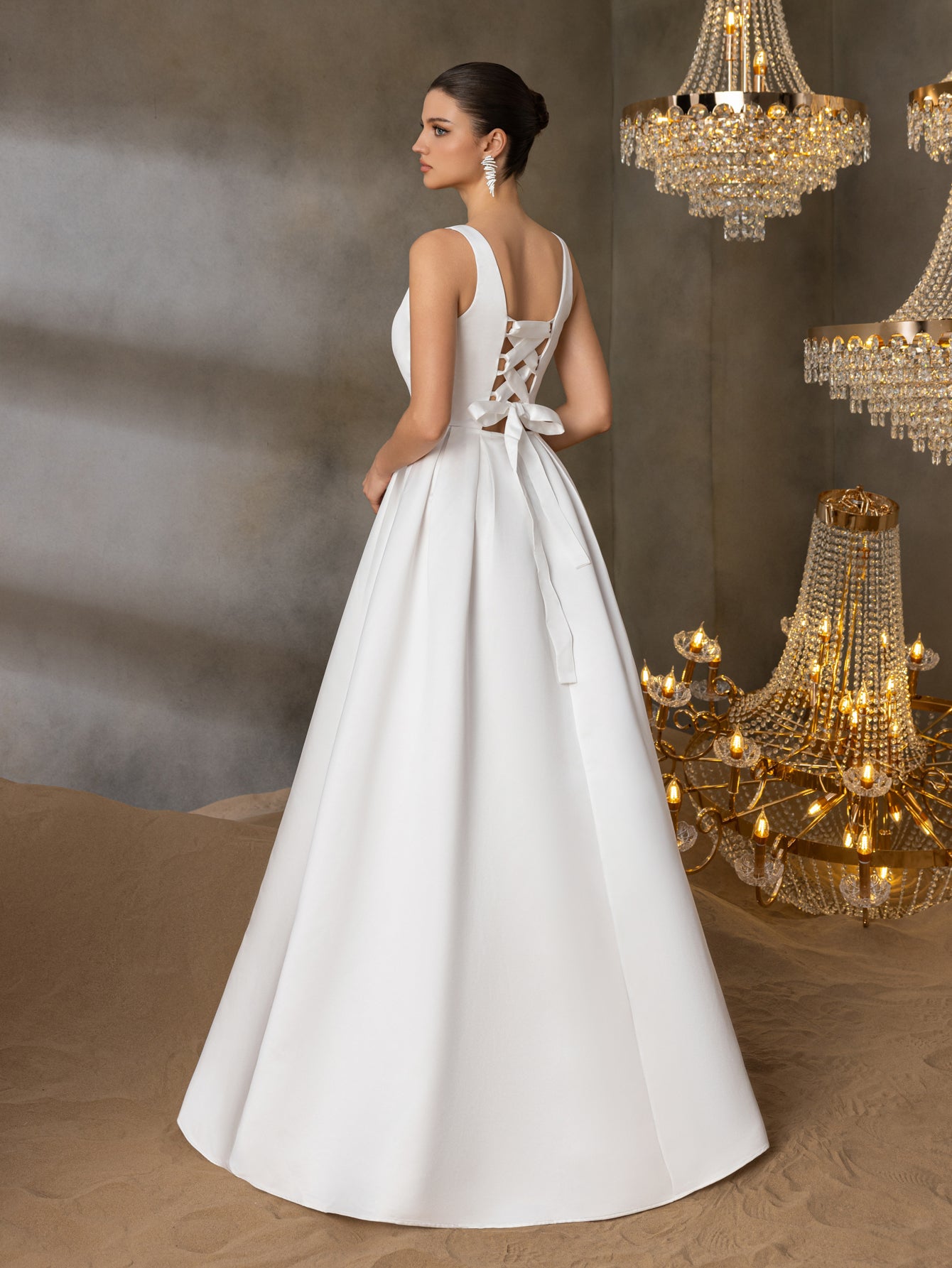 Square Neck Back Lace Up Satin A Line Dresses