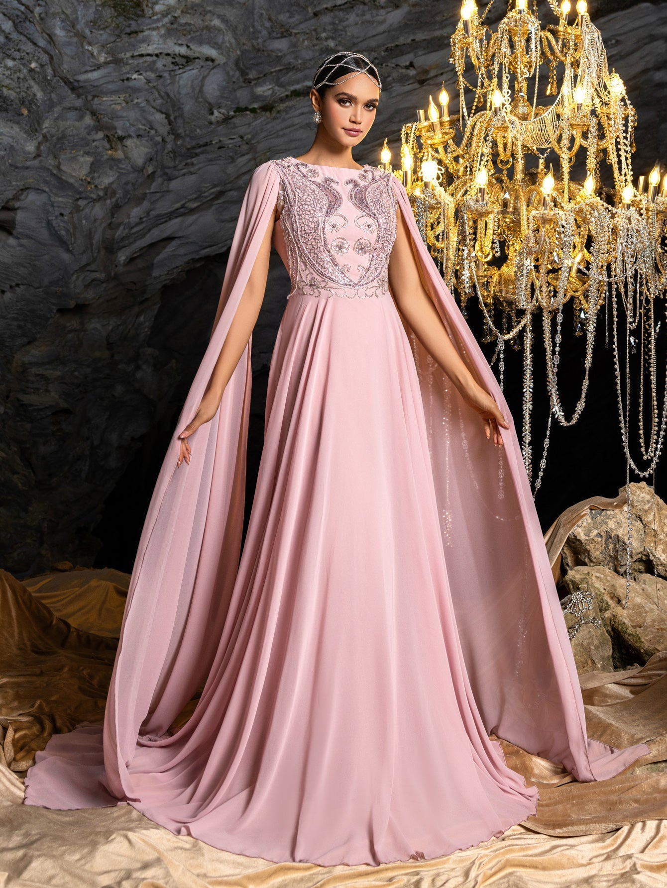 Embroidered Bodice with Dramatic Cape Sleeves