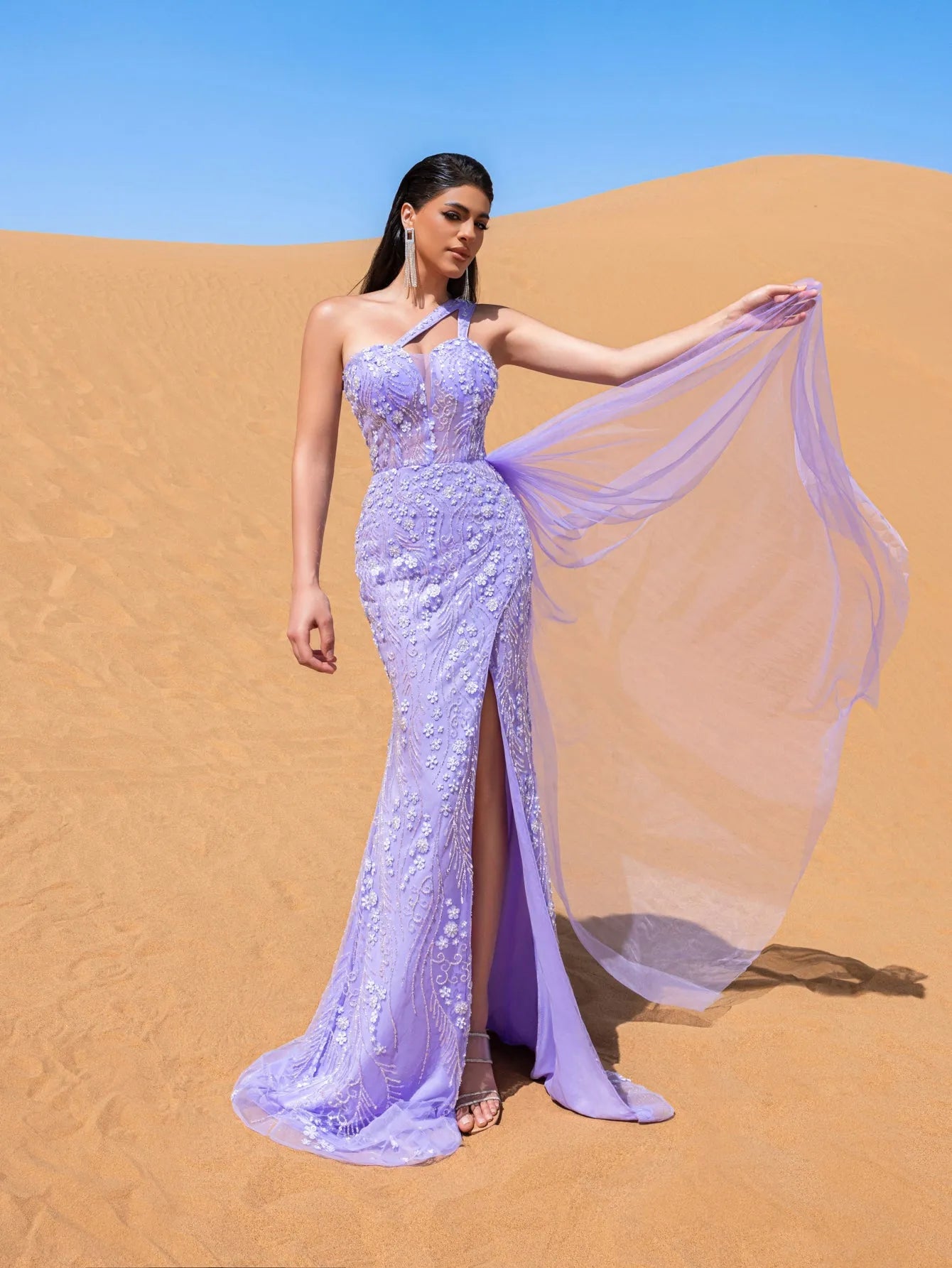 one shoulder split dress Green One Shoulder Split Prom Dress MCB0931