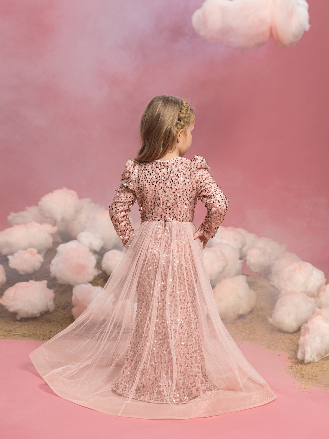 girls long sleeve sequin dress Shiny Sequin Long Sleeve Plus Size Girls Dress Eva Tutu Party Gown with Puffy Skirt and Bow for Special Occasions 4Y