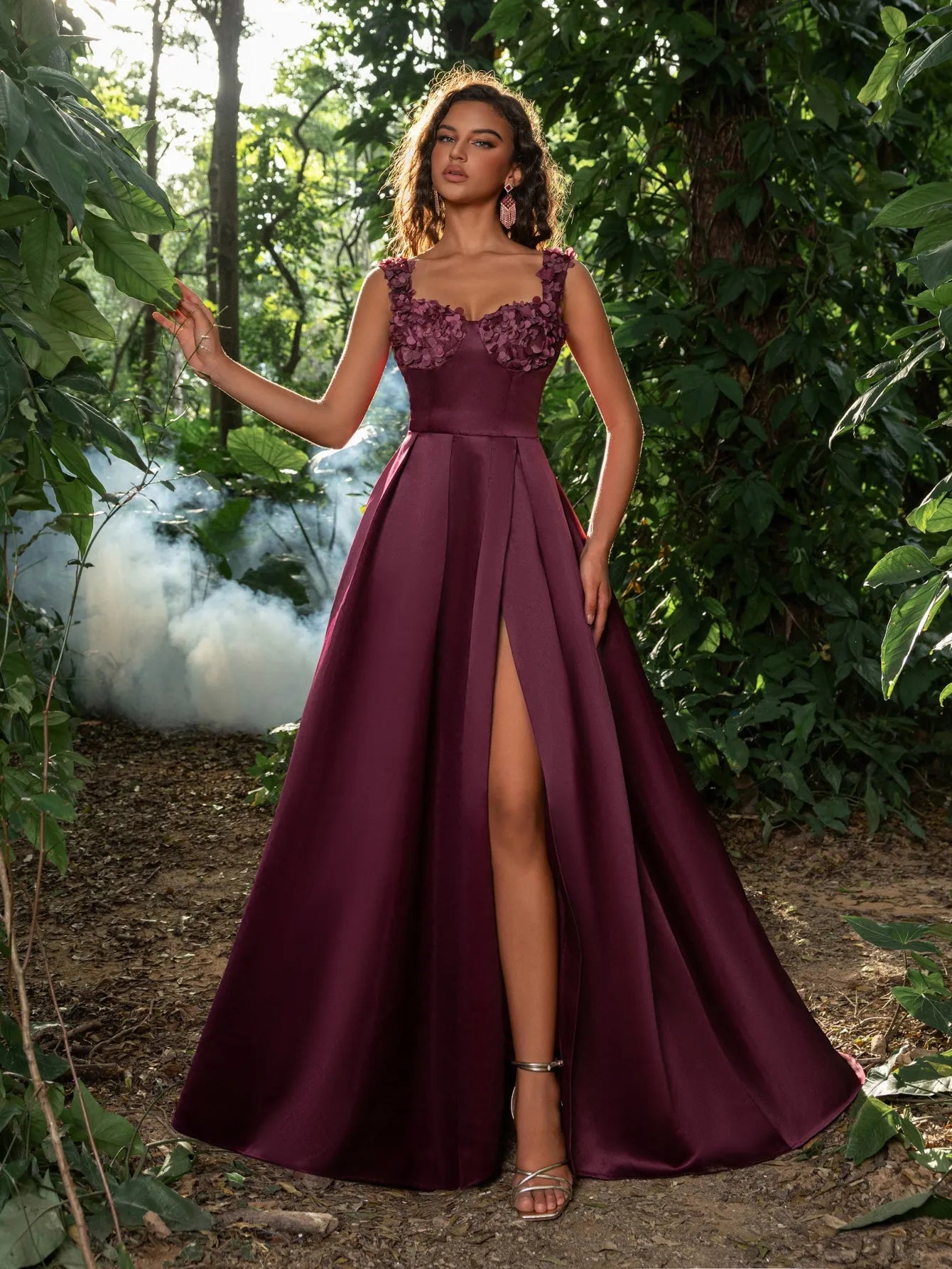 Elegant Applique Detail Sweetheart Neck Split Thigh Satin Prom Dress Light Blue / XL Elegant Applique Detail Sweetheart Neck Split Thigh Satin Prom Dress Light Blue / XL