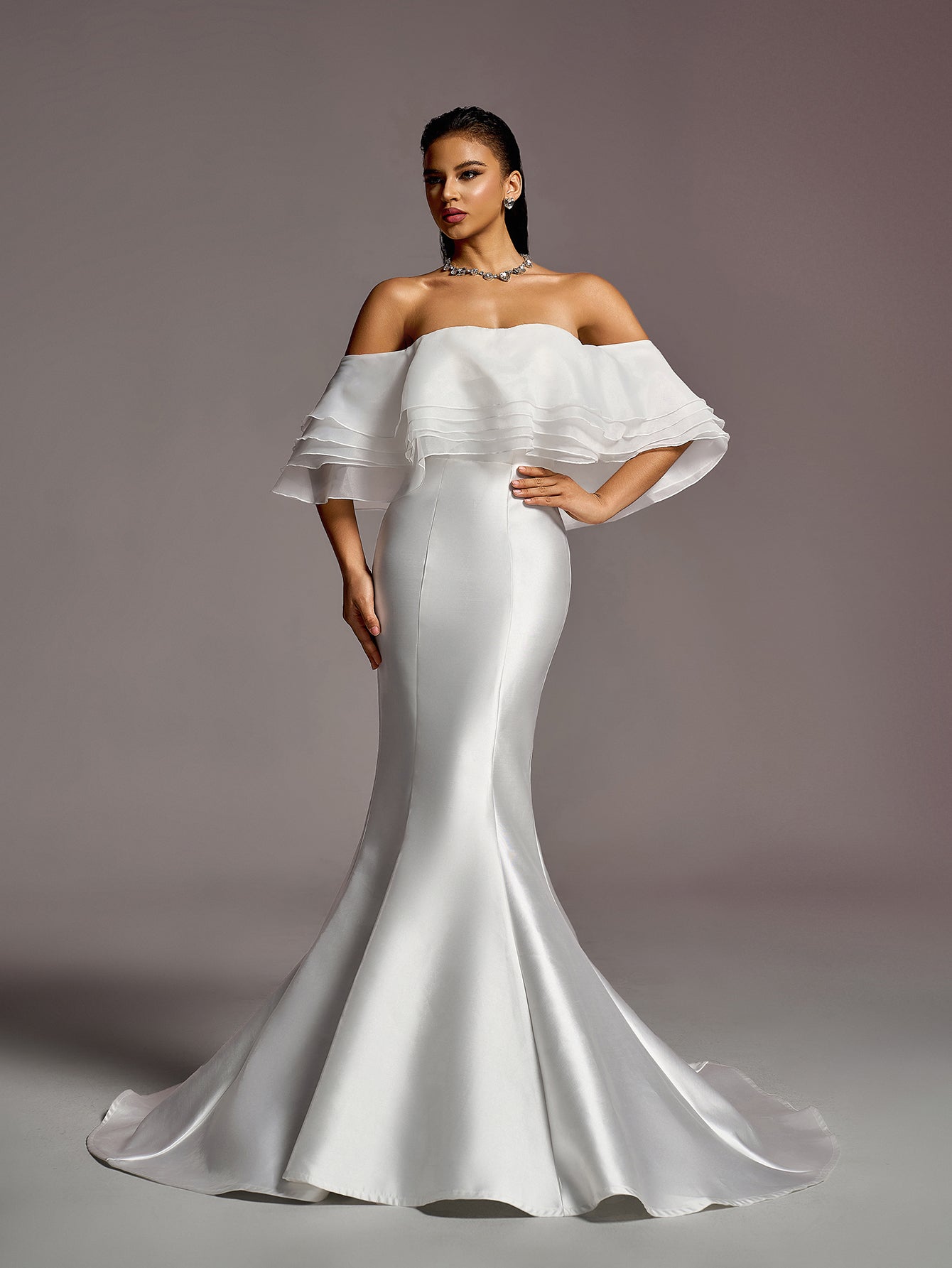 off the shoulder layered ruffle dress Off the Shoulder Tiered Ruffle Sleeve Mini Dress K44089