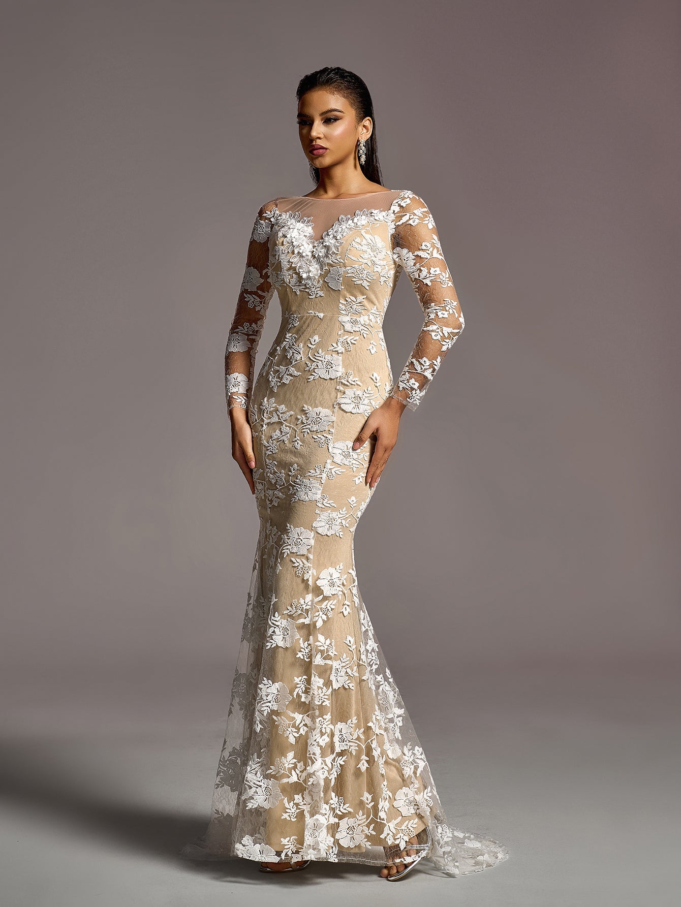 Vintage Gorgeous Boat Neck Backless Mermaid Hem Lace Wedding Dress White / XS Vintage Gorgeous Boat Neck Backless Mermaid Hem Lace Wedding Dress White / XS