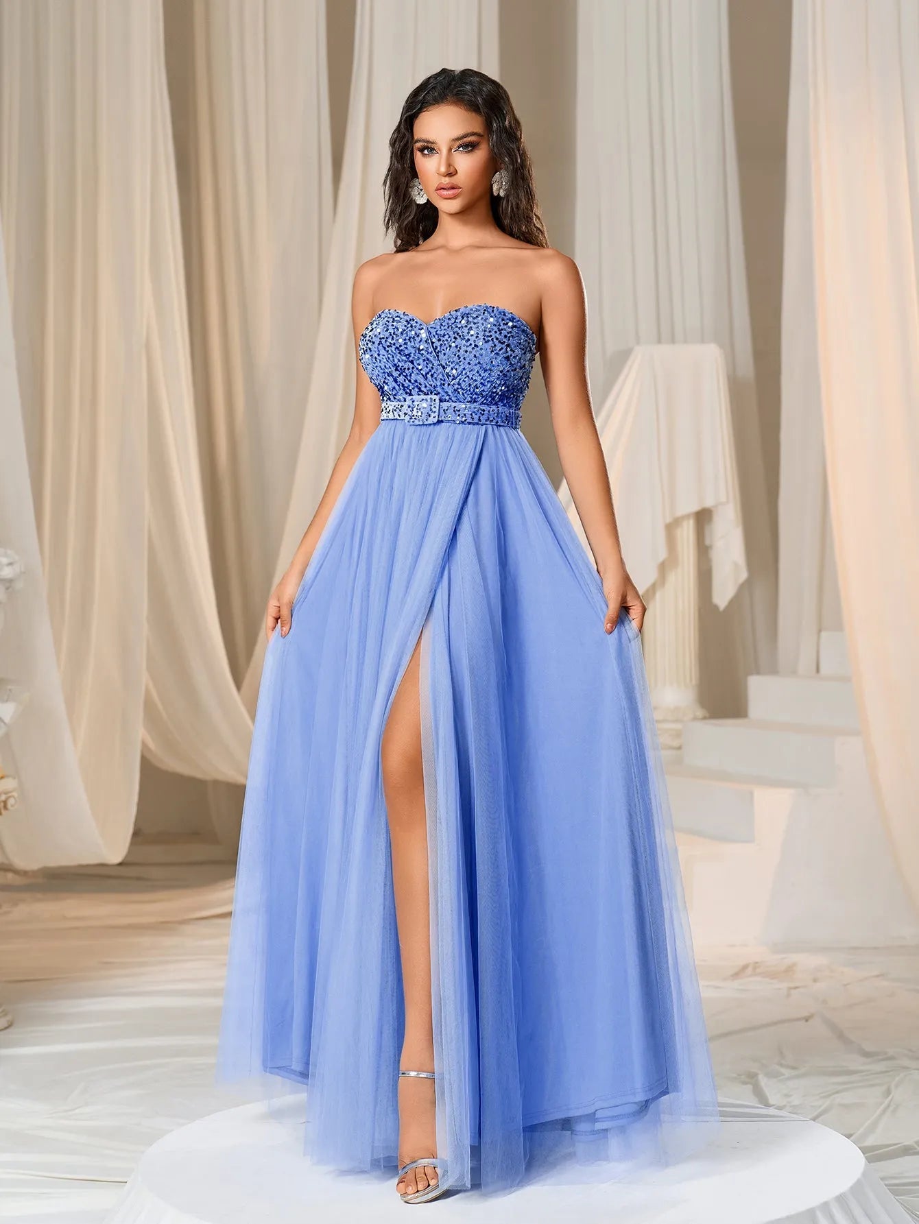 Elegant Strapless Split Thigh A-line Formal Evening Dress Faeriesty Elegant Strapless Split Thigh A-line Formal Evening Dress Faeriesty