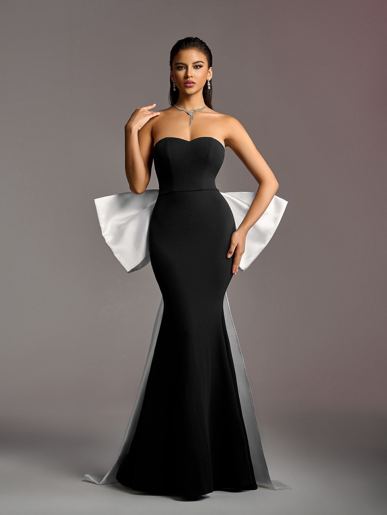 Vintage Mermaid Hem Tube Prom Dress with Big Bow Black / XS Vintage Mermaid Hem Tube Prom Dress with Big Bow Black / XS