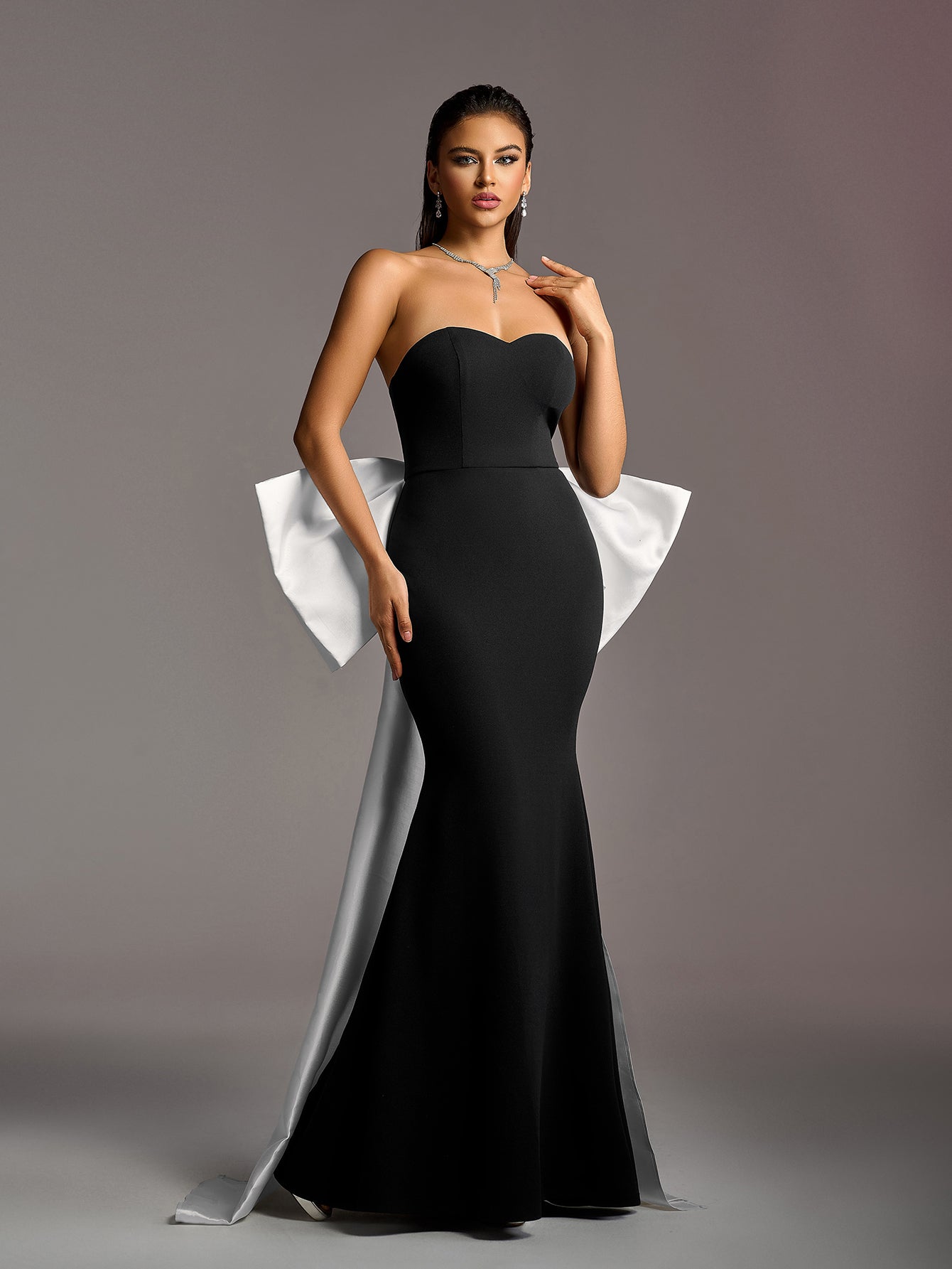 Vintage Mermaid Hem Tube Prom Dress with Big Bow Black / Xs Vintage Mermaid Hem Tube Prom Dress with Big Bow Black / Xs