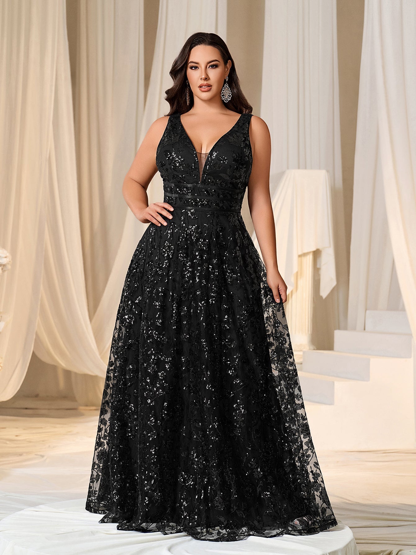 2024 Black Prom Dresses Plus Size Black Gala Dresses Plus Plunging Meck Backless Floral Sequin Prom Dress Mauve 3XL 2024 Black Prom Dresses Plus Size Black Gala Dresses Plus Plunging Meck Backless Floral Sequin Prom Dress Mauve 3XL