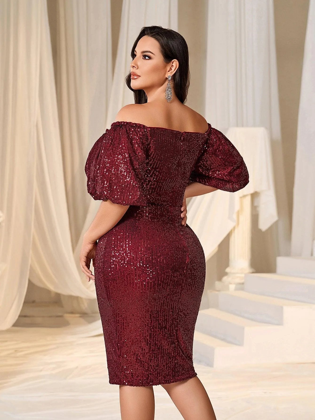 puff sleeve sequin midi dress Buy Friends Like These X Lucy Mecklenburgh Gold Scoop Neck Ruched Puff Sleeve Sequin Midi Dress from Next USA