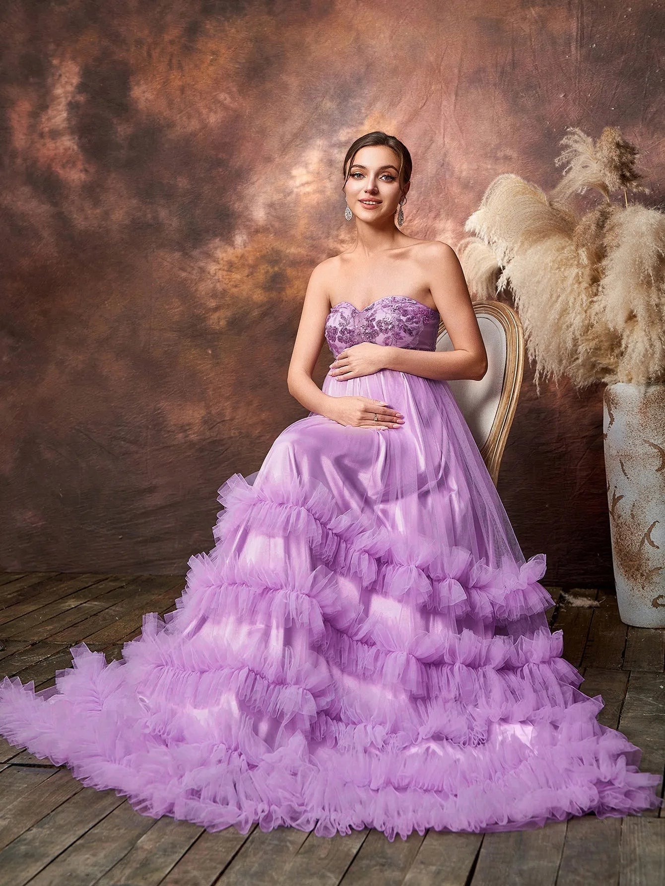 sequin and tulle maternity dress Bridgit maternity bridal tulle dress with glitter S-L / Off White