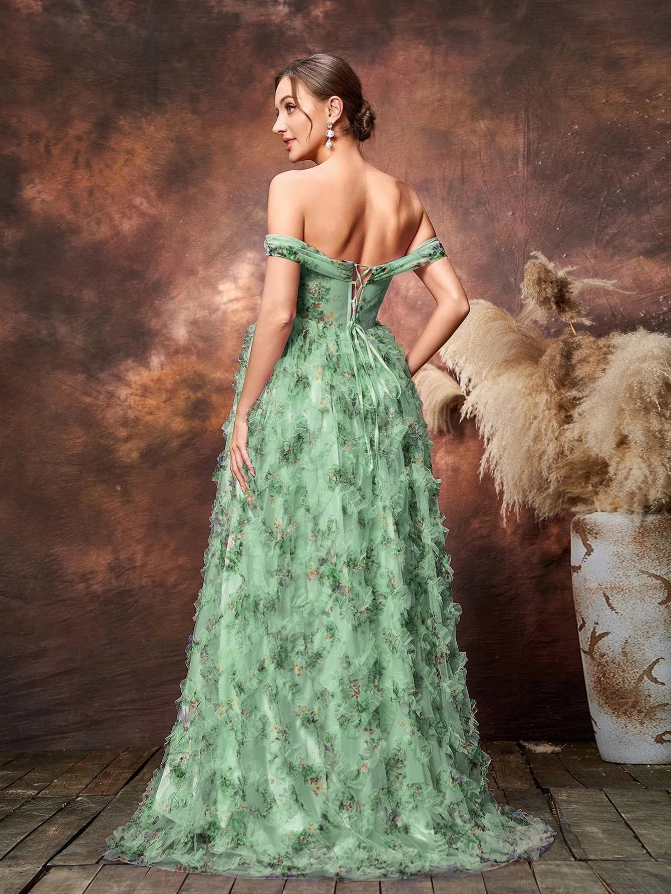 off the shoulder ruffle party dress Blue Tulle A-line Ruffles Off Shoulder Long Prom Dresses, Party Dress, MP1002